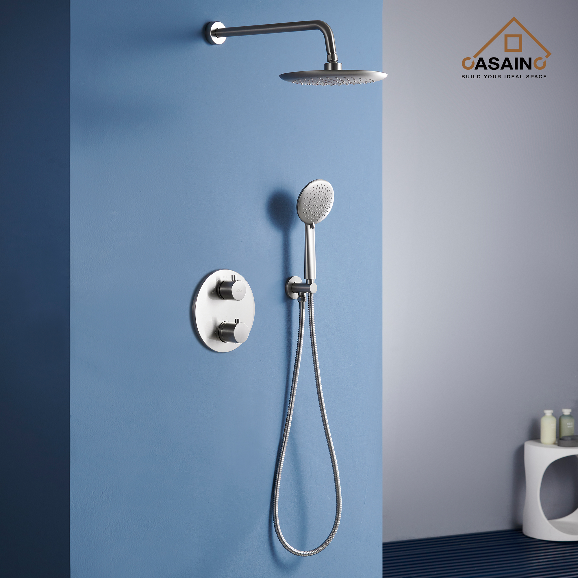 CASAINC 9inch Round Thermostatic rain shower faucet  (matte black)