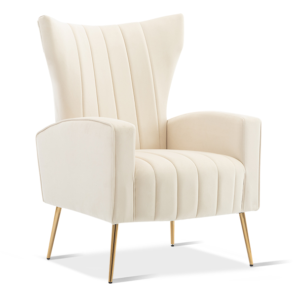 Velvet Accent Chair, Wingback Arm Chair with Gold Legs, Upholstered Single Sofa for Living Room Bedroom, White-CASAINC