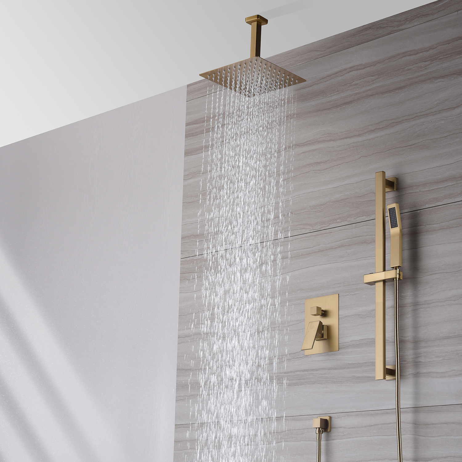 CASAINC 2 Function 10" Ceiling Mount Dual Shower Heads Shower System With Sliding Rod Shower Hand