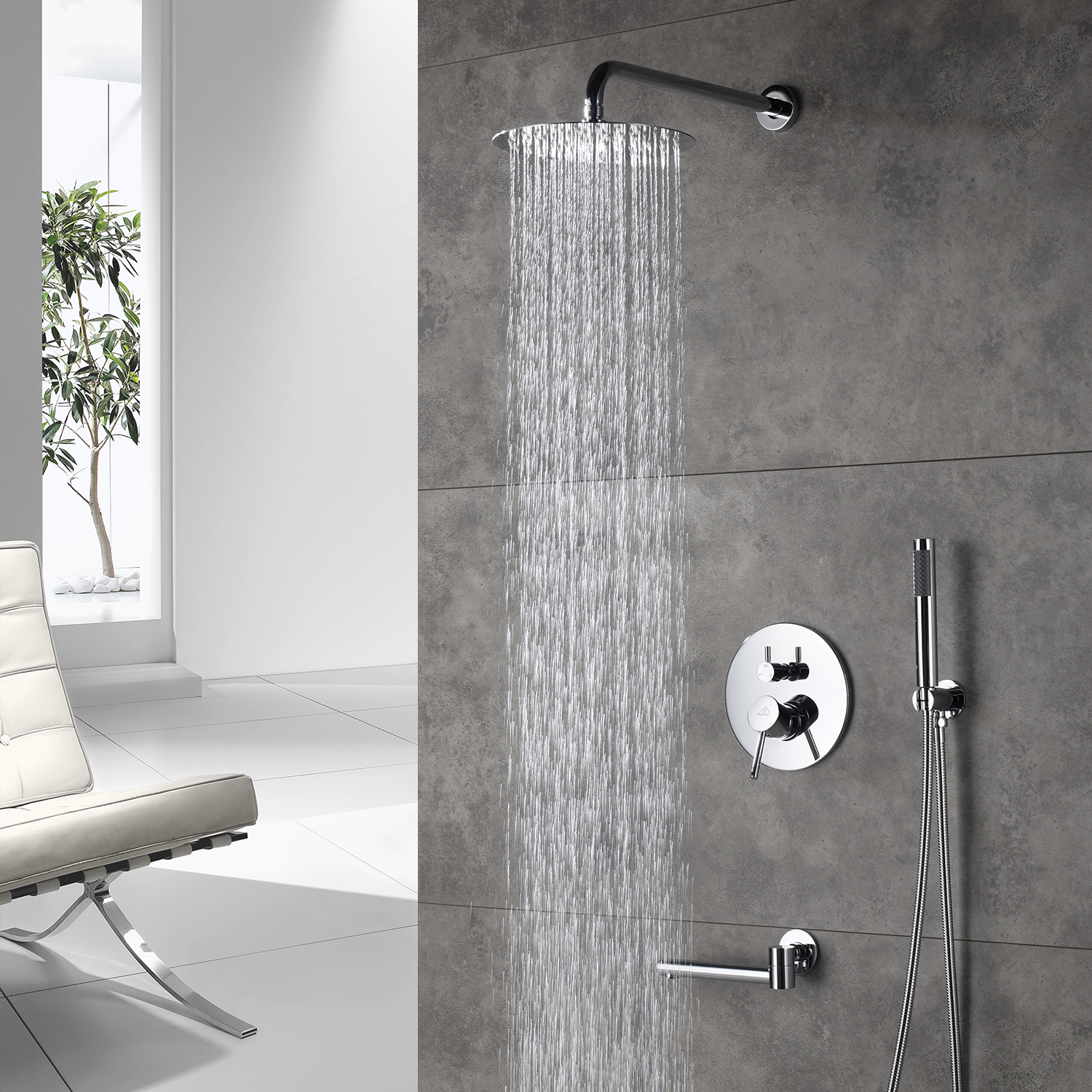 Casainc Round 3 Functions Wall Mount Dual Shower Heads Shower System In Black