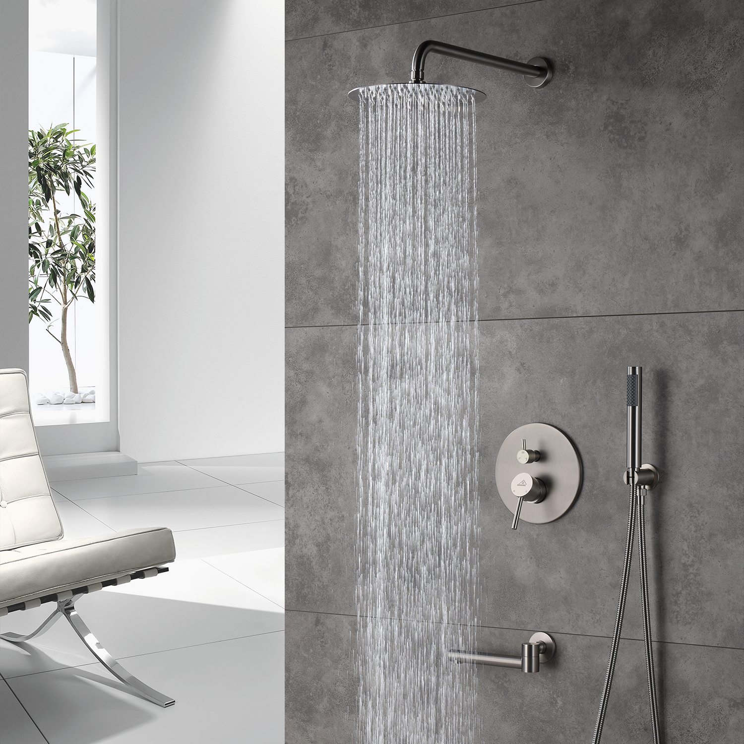 Casainc Round 3 Functions Wall Mount Dual Shower Heads Shower System In Black