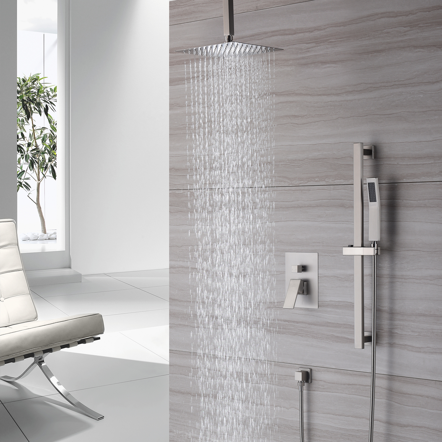 CASAINC 2 Function 10" Ceiling Mount Dual Shower Heads Shower System With Sliding Rod Shower Hand