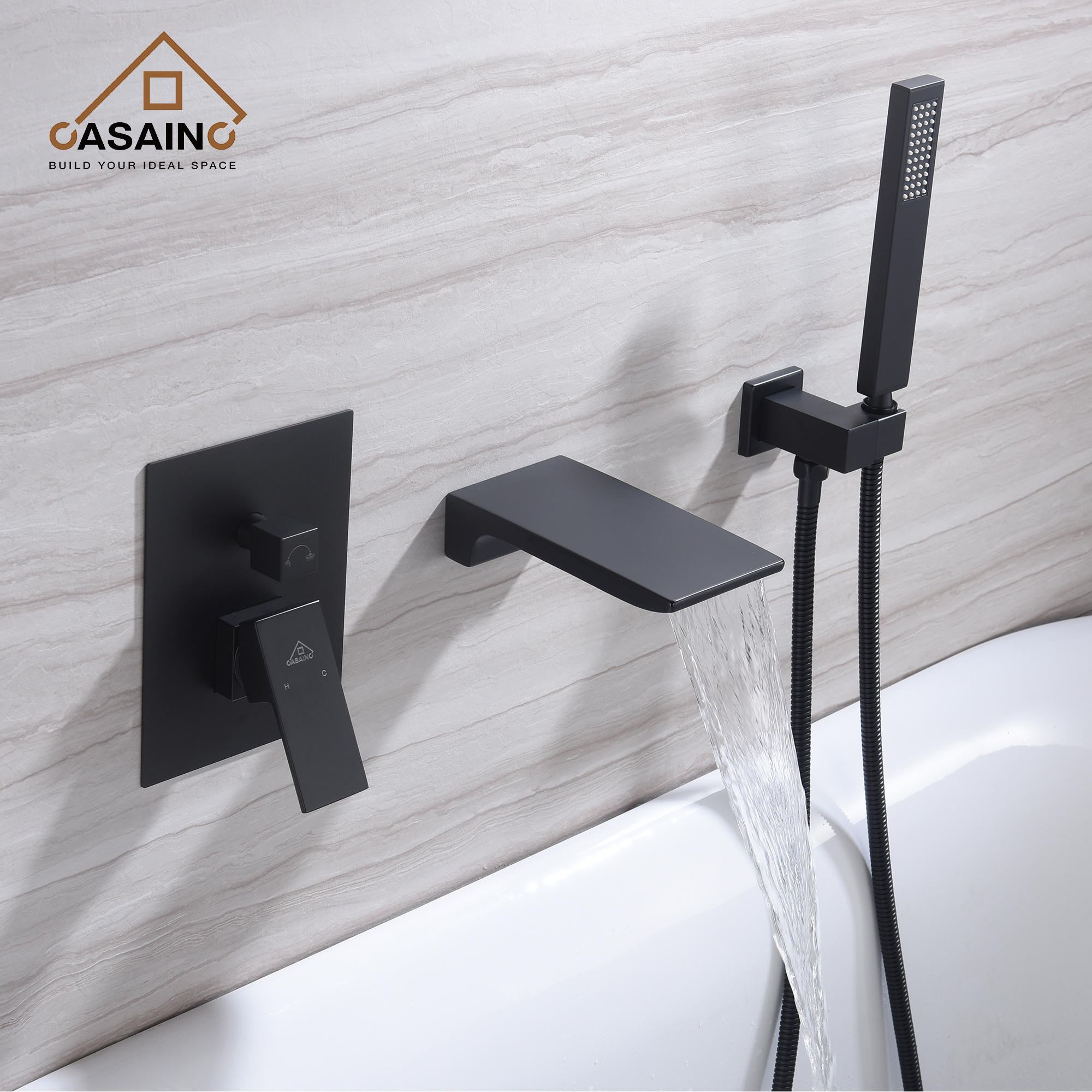 CASAINC Wall Mounted Bathtub Faucet Set With Handheld Shower Head