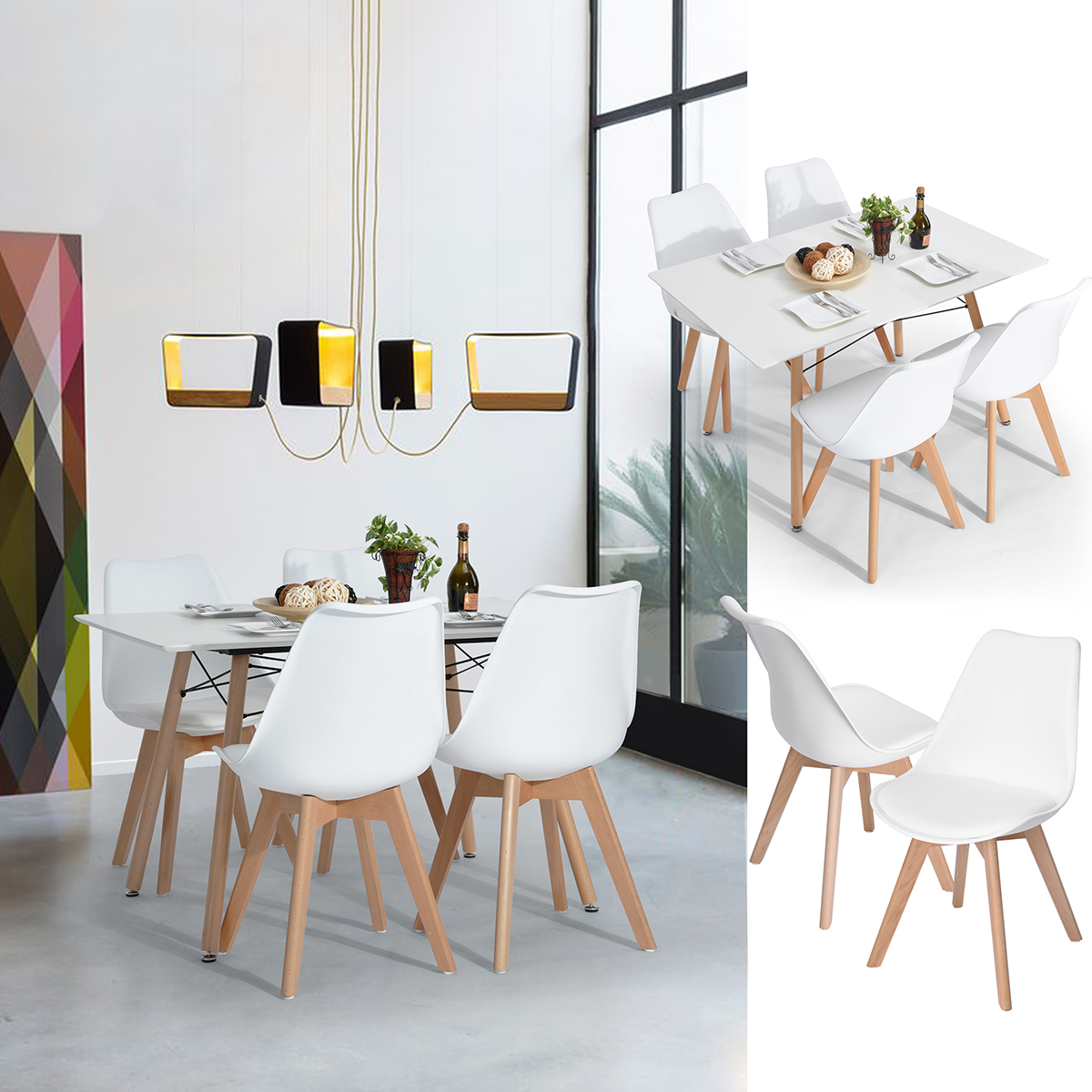 Set of 4 Dining Chairs PU Leather Solid Wood Beech Legs, White
