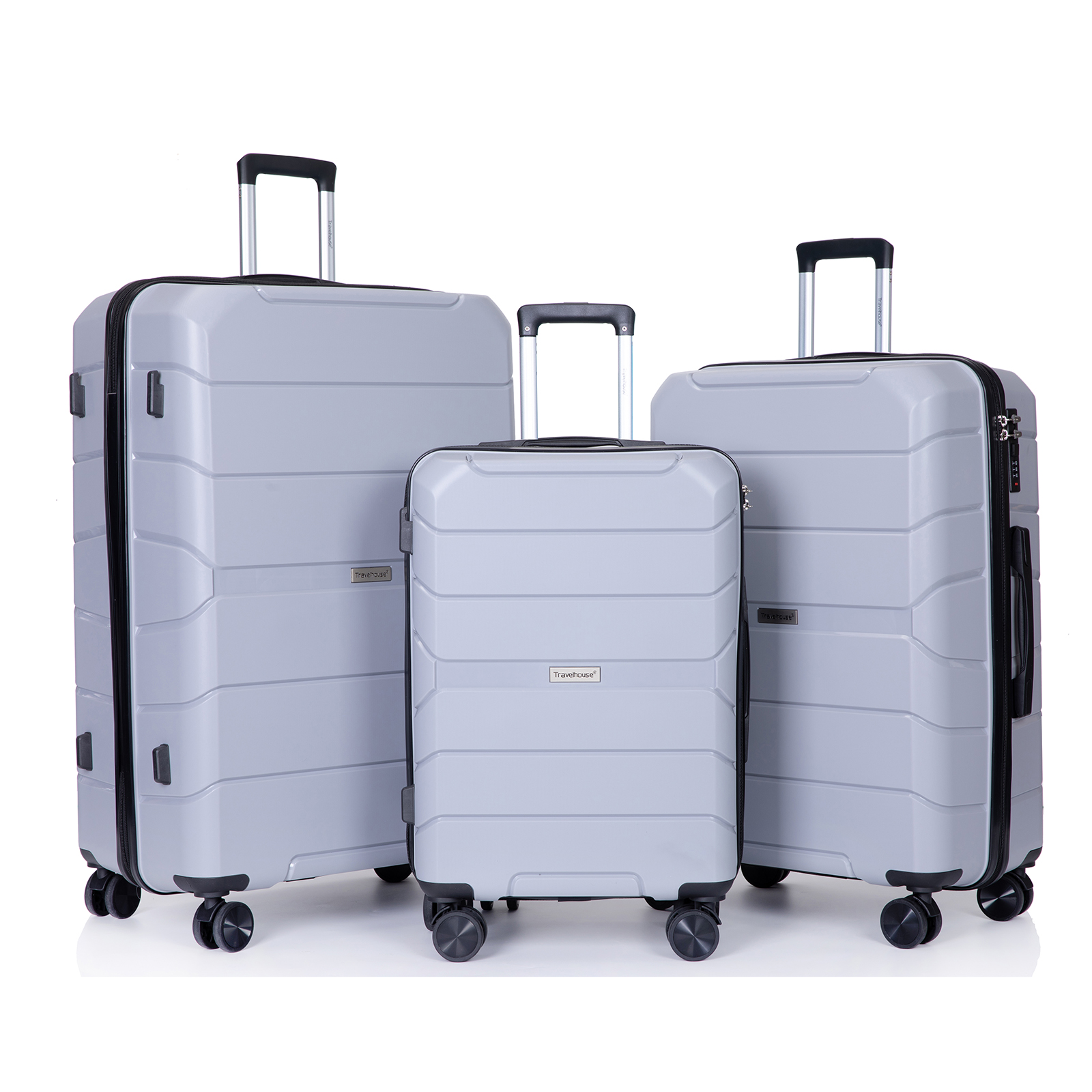 Hardshell Suitcase Spinner Wheels PP Luggage Sets Lightweight Suitcase with TSA Lock,3-Piece Set (20/24/28) ,Silver-CASAINC