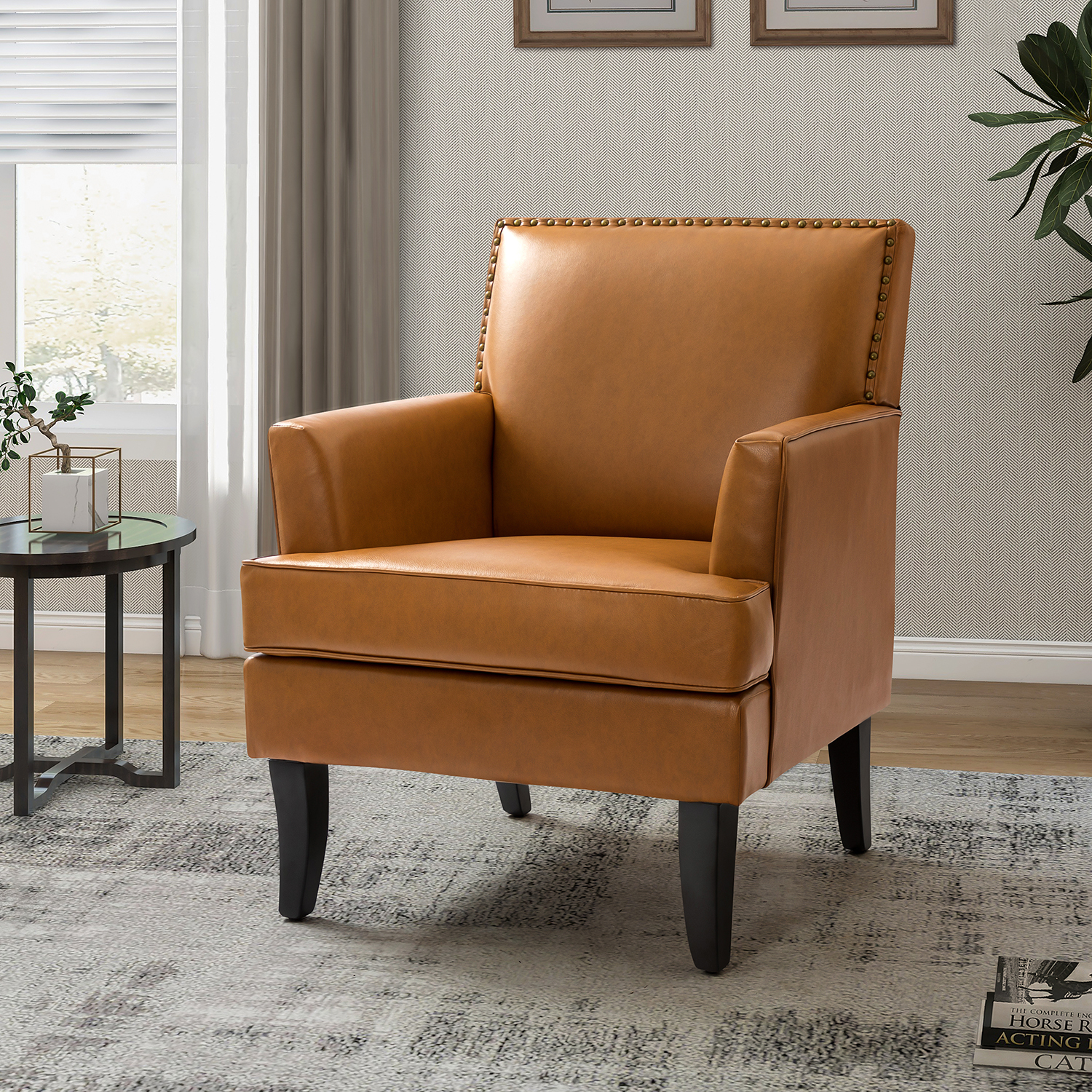 Lapithae Armchair with Solid Wooden Legs and Nailhead Trim