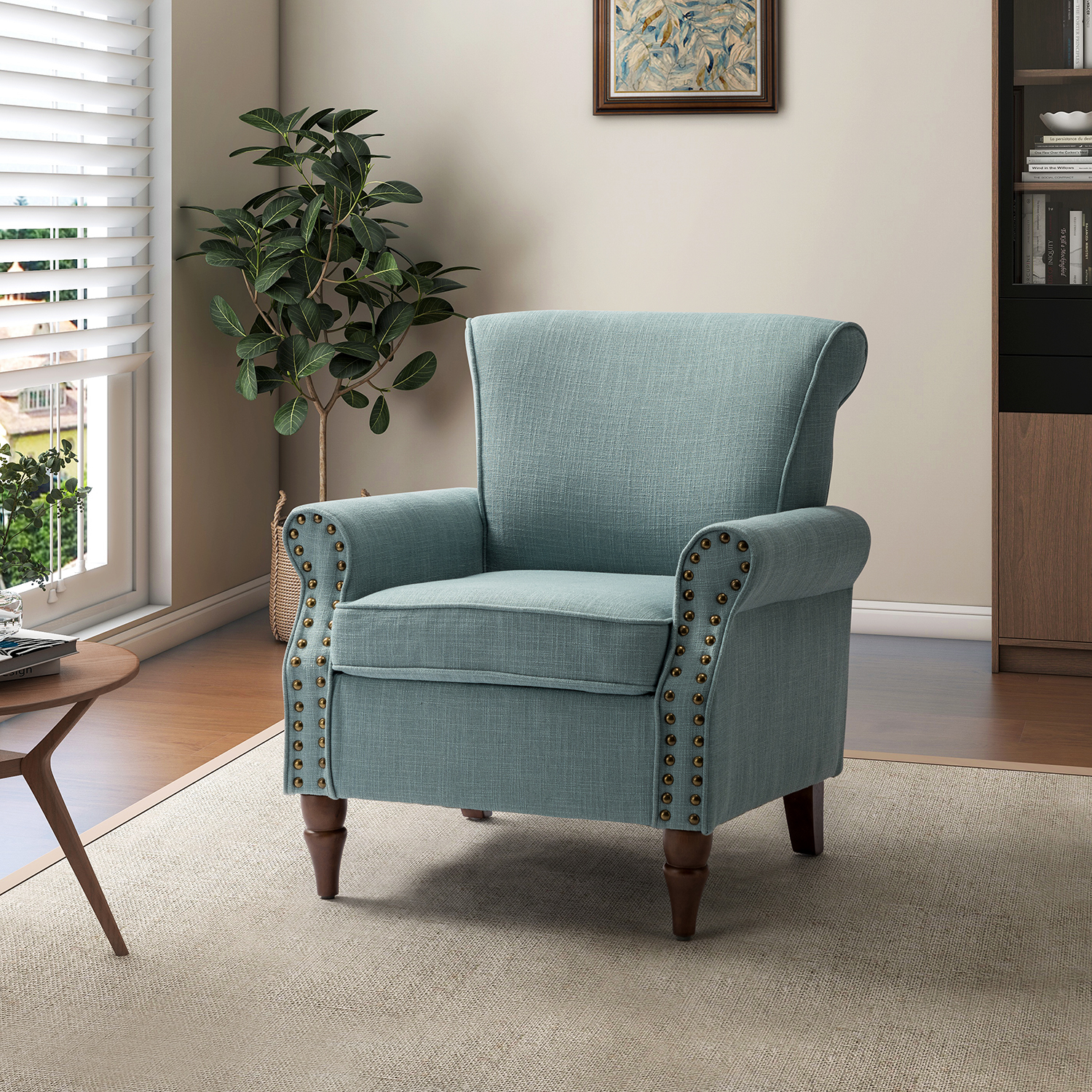 Pelagon Armchair with Turned Legs and Nailhead Trim