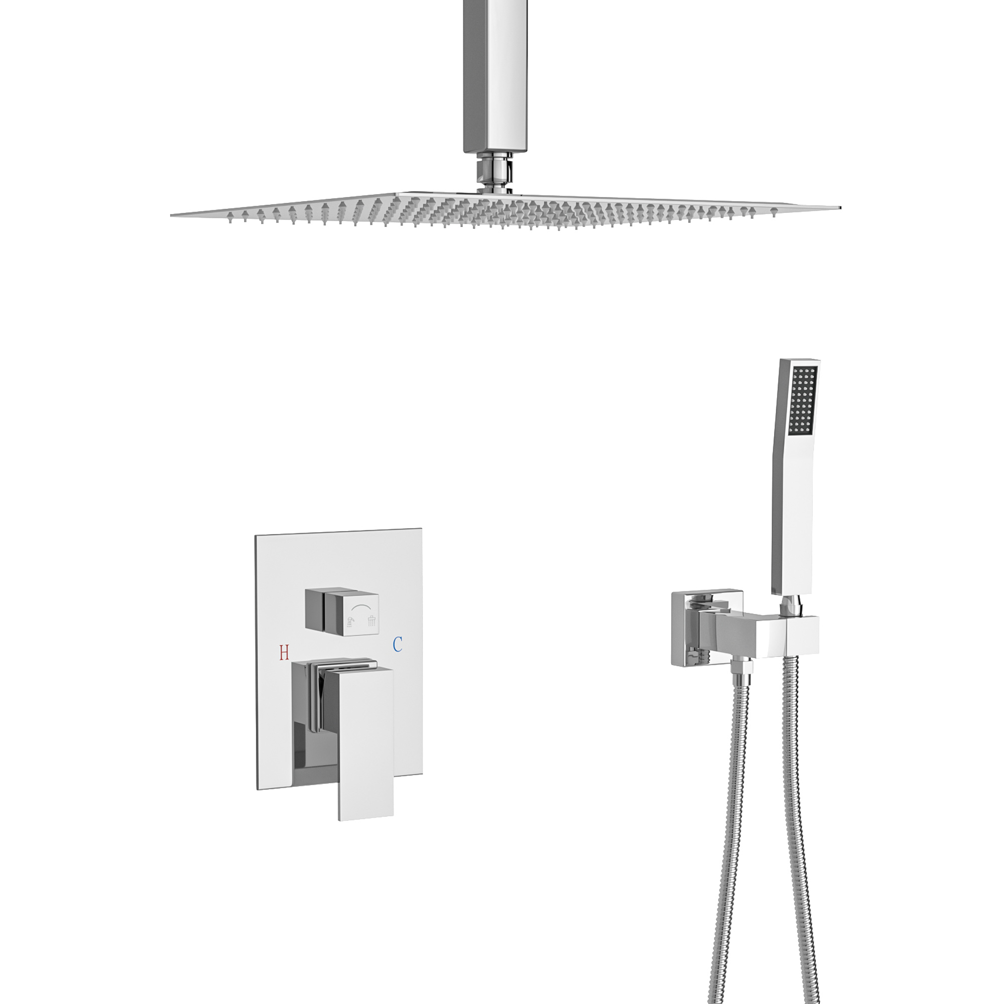 Ceiling shower set - 10 inch  square shower set,  Dual Shower Heads, Chrome