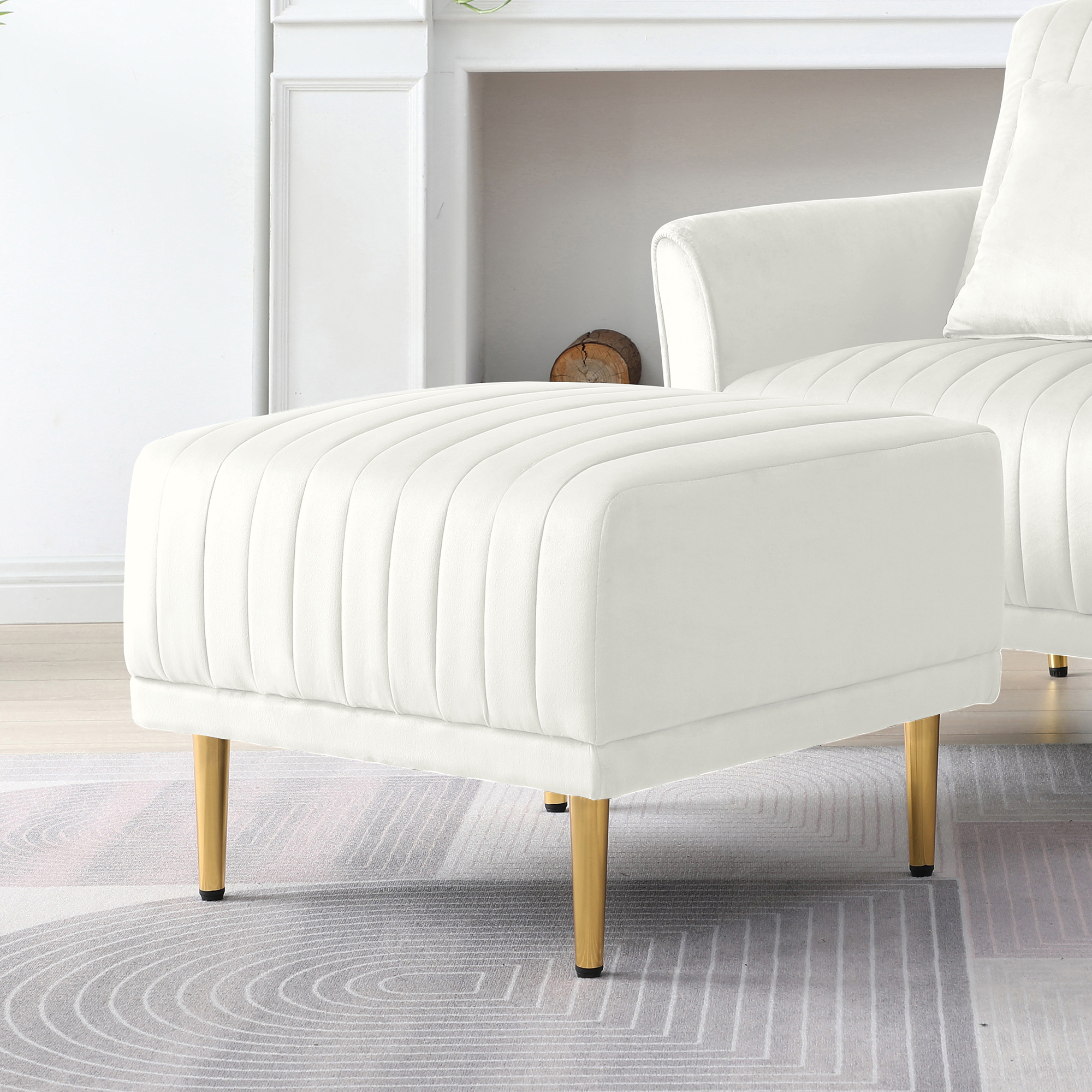 Square Ottoman Cream Velvet Stool Seat with Metal Legs, Footrest for Bedroom to match with Living Room Chairs Armchairs