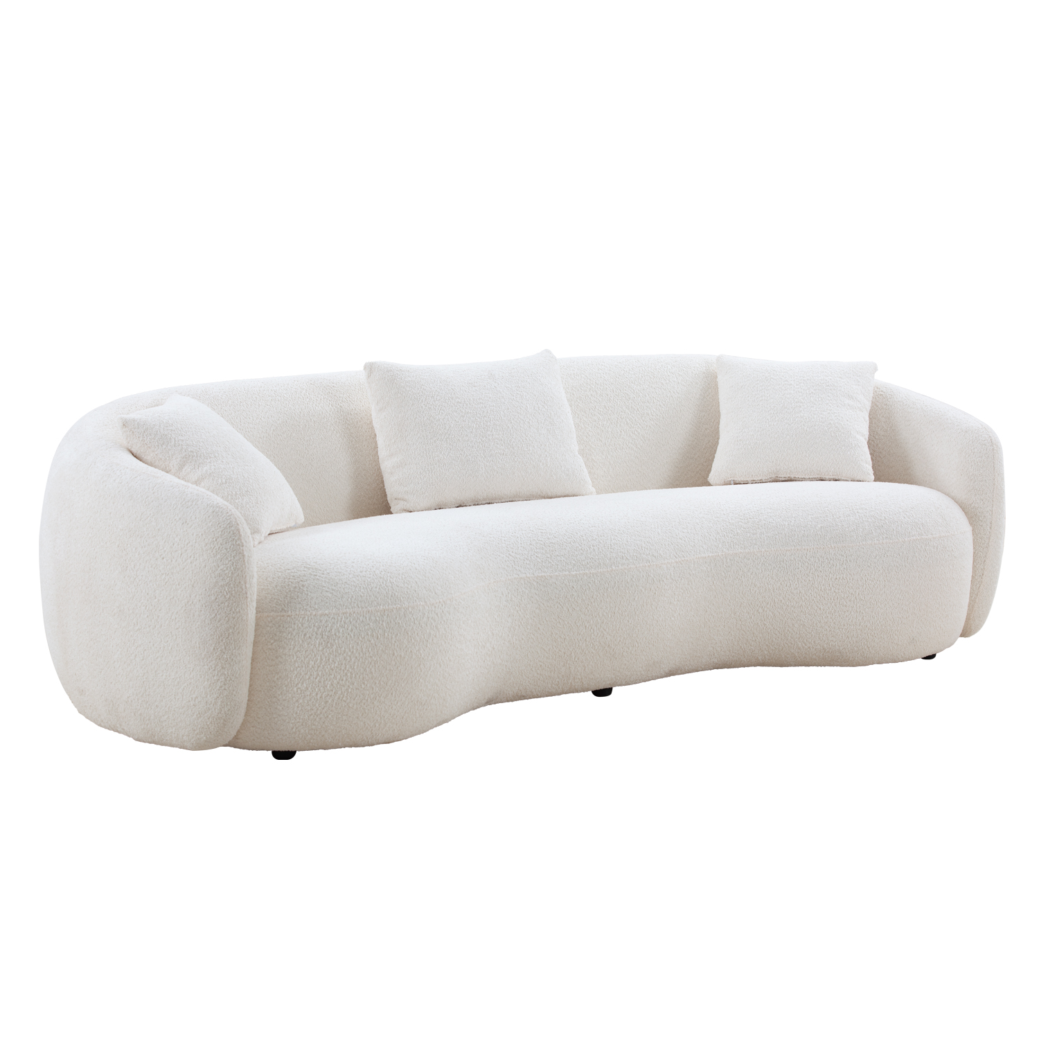 Mid Century Modern Curved Living Room Sofa, 4-Seat Boucle Fabric Couch for Bedroom, Office, Apartment, White