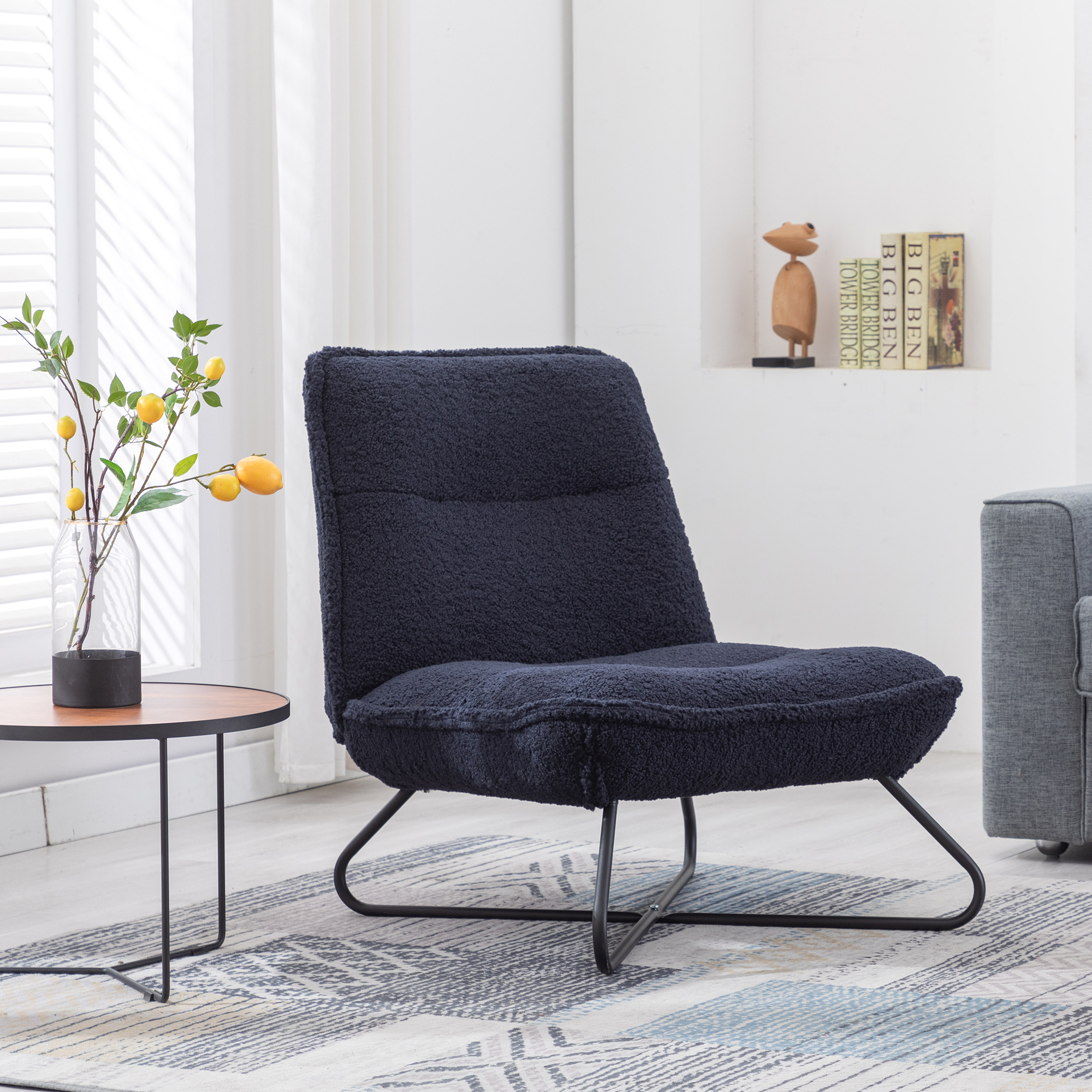 Modern Teddy Fabric Accent Armless Chair For Living room Indoor,Dark blue-CASAINC