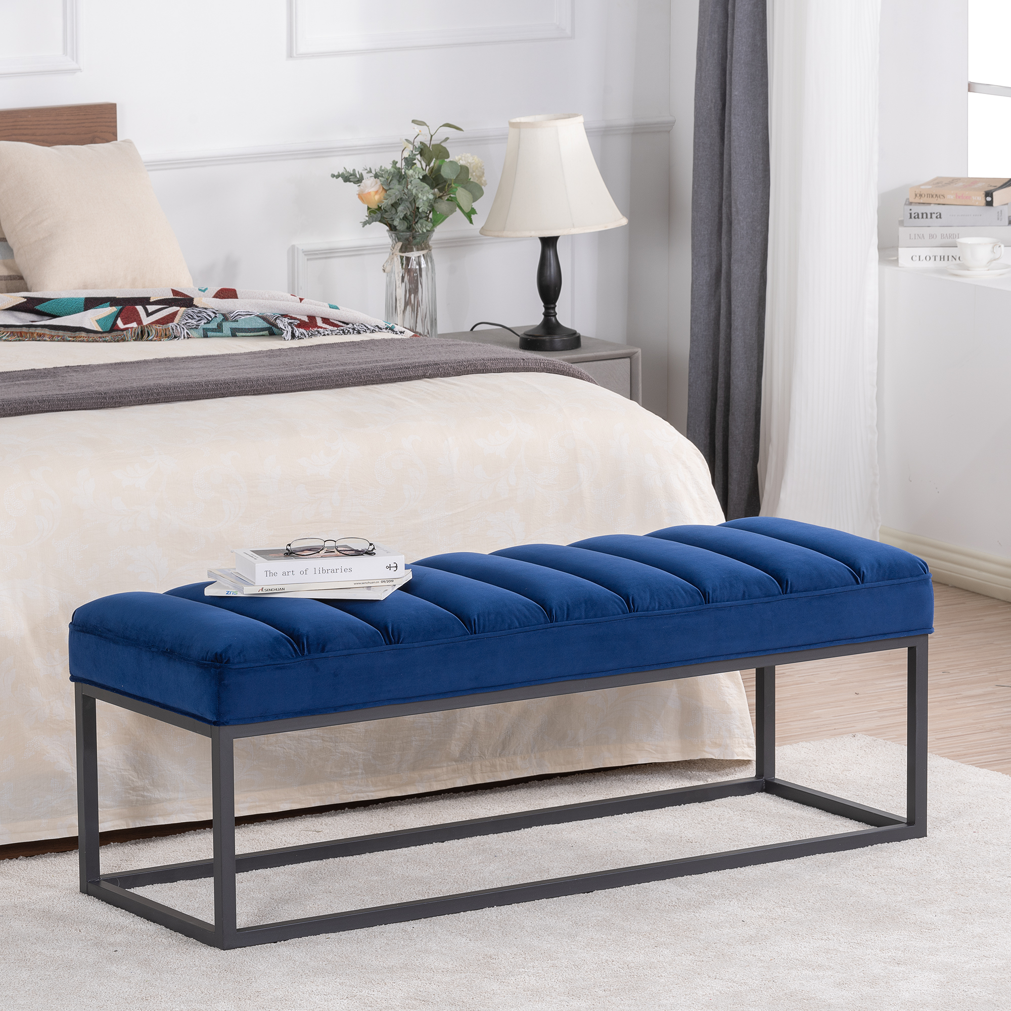 Metal Base Upholstered Bench for Bedroom for Entryway-CASAINC