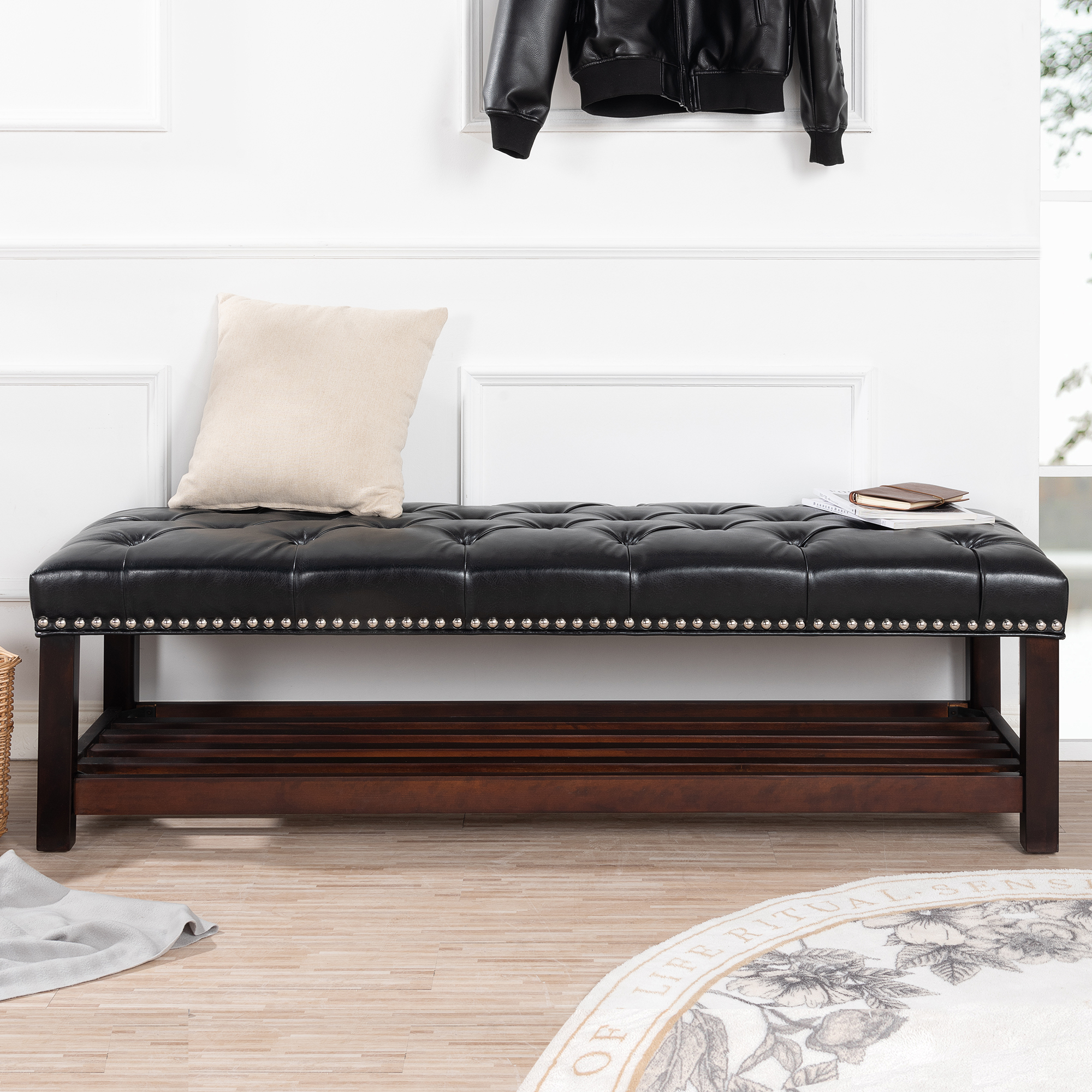 Wooden Base Upholstered Bench for Bedroom for Entryway-CASAINC
