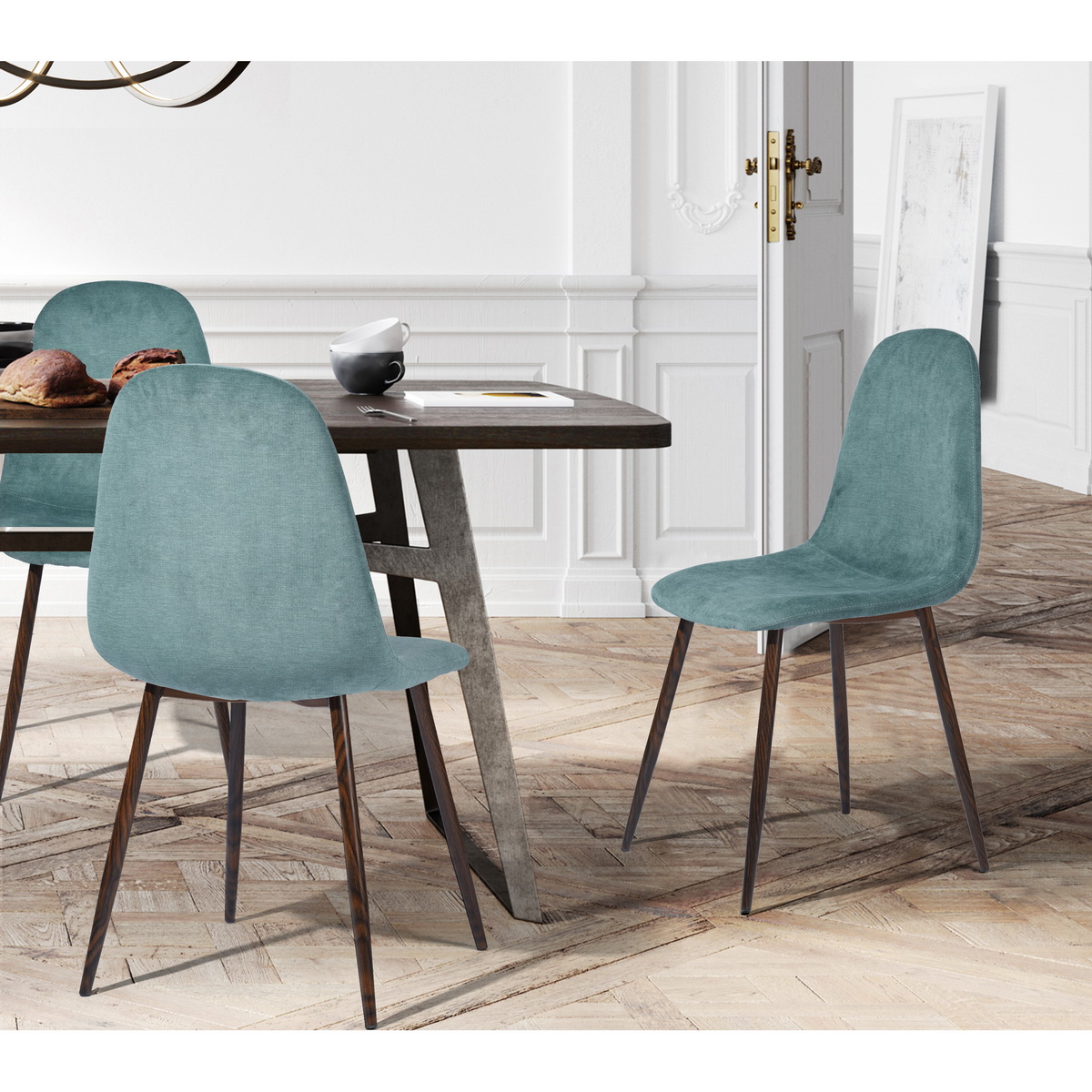 Set of 4 Scandinavian velvet chairs -Mint