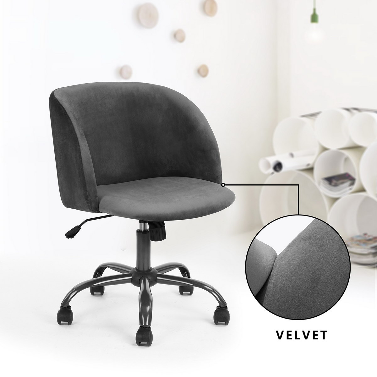 Velvet Upholstered Home office task chair - Dark Grey-CASAINC
