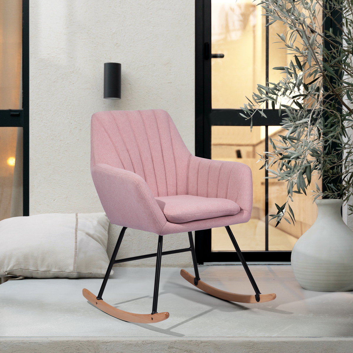 Upholstered Fabric ROCKING CHAIR - PINK-CASAINC