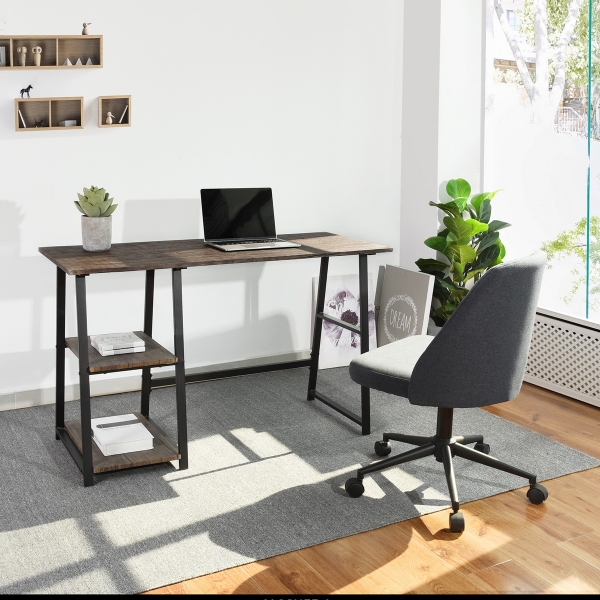 47.4"W X 19.7"D X 28.9"H Wooden Desk with 2 Storage Racks - WALNUT & BLACK-CASAINC