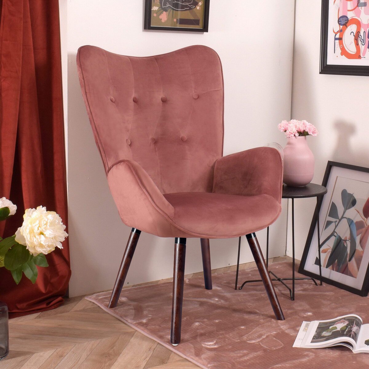 Modern Wingback Accent Armchair Living Room Tufted Velvet Upholstery, ROSE