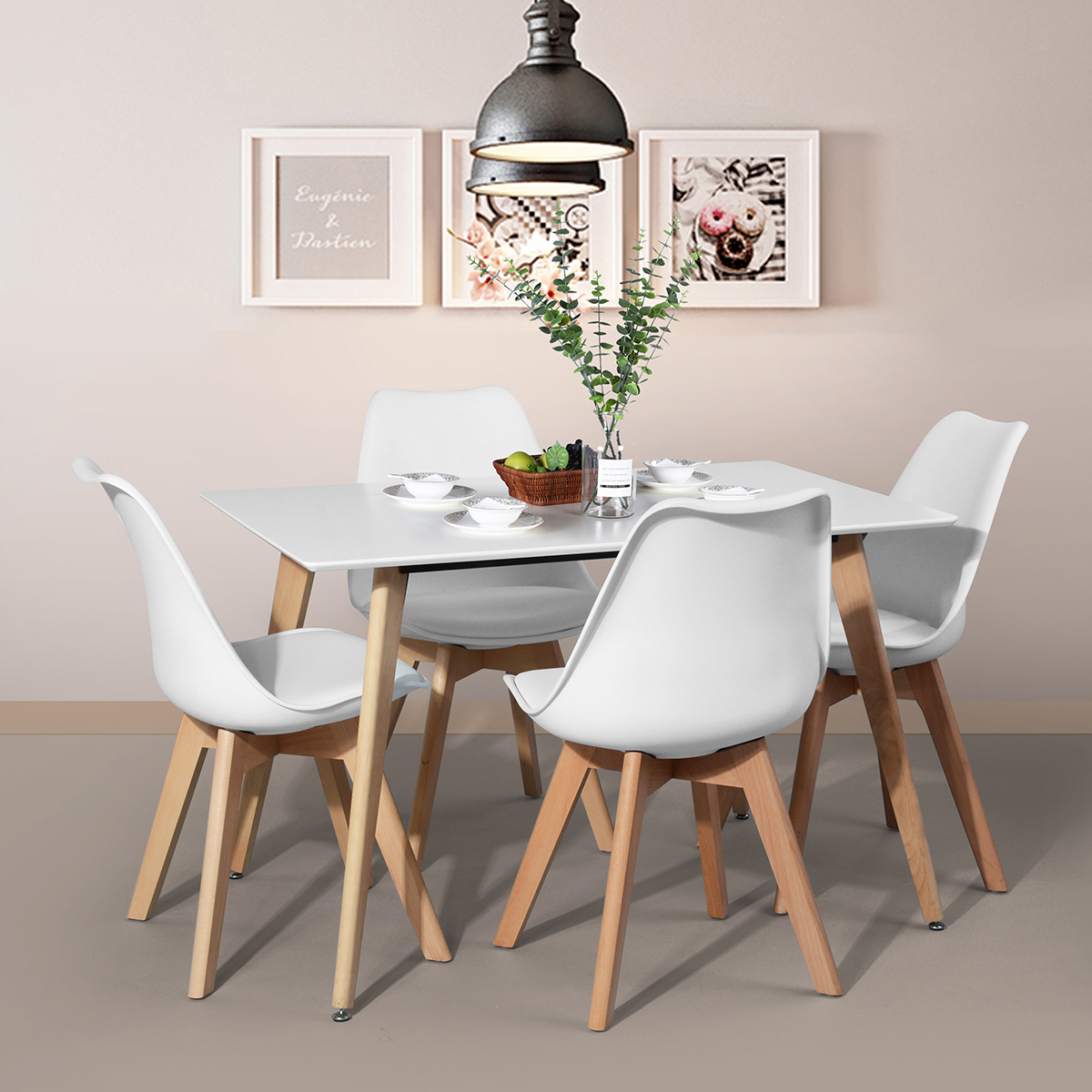 43.3" Square High Glossy Dinning Table - White & Oak