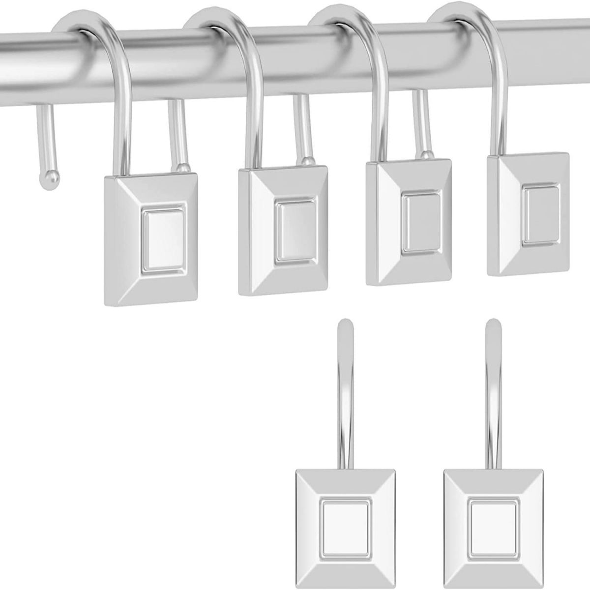Silver Shower Curtain Hook, Zinc Alloy Hook, Round, Set of 12