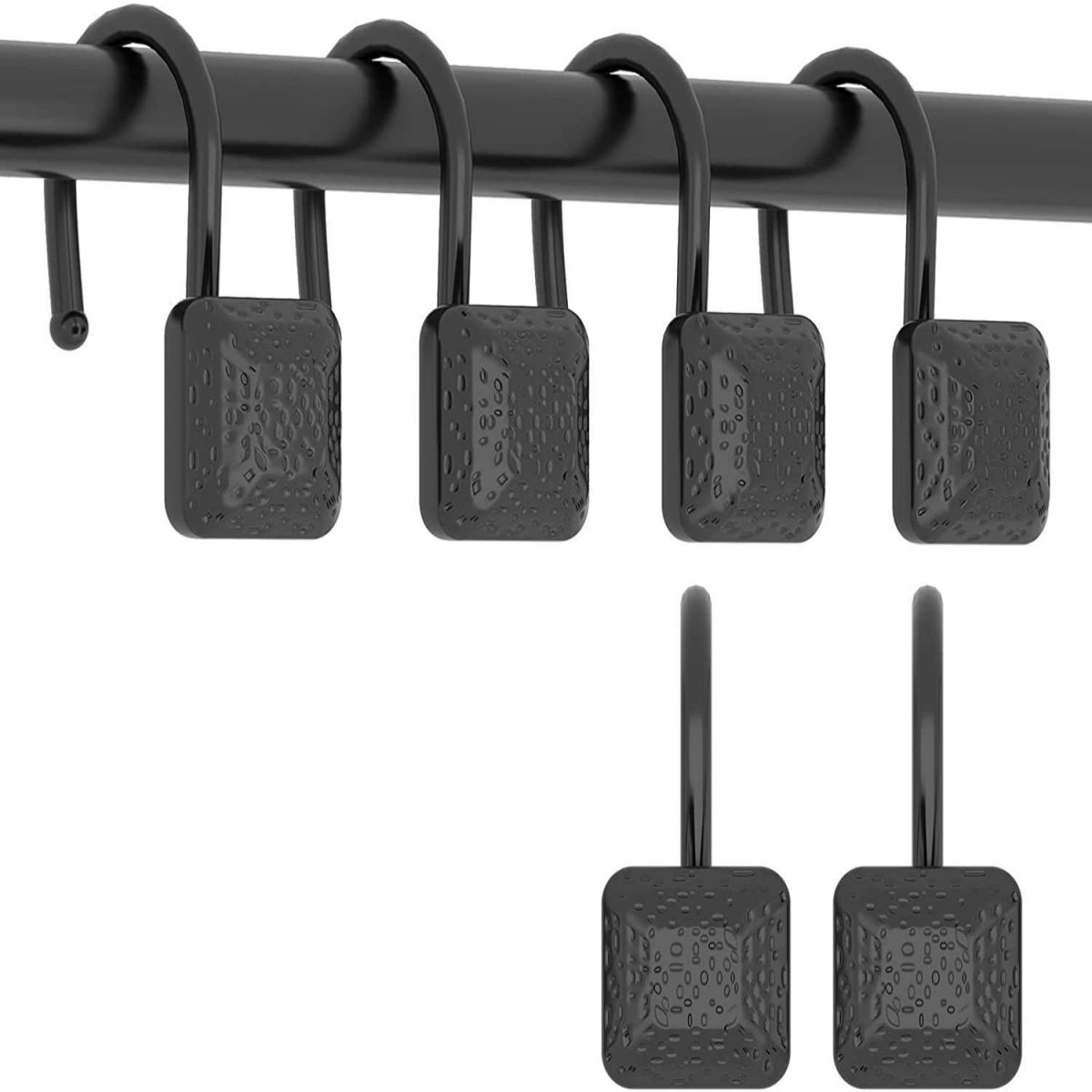 black shower curtain hook, zinc alloy hook, oval, 12 piece set