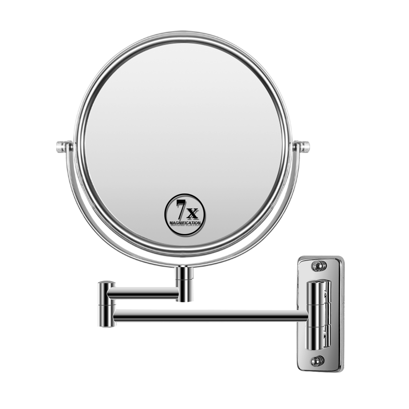 8-inch Wall Mounted Makeup Vanity Mirror, 1X / 7X Magnification Mirror, 360° Swivel with Extension Arm (Chrome Finish)
