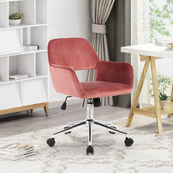 Velvet Upholstered Adjustable Swivel Office Chair, ROSE