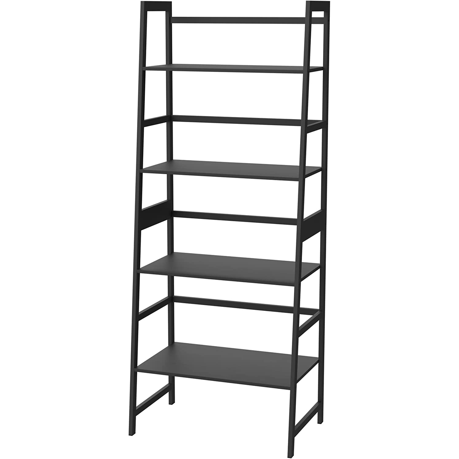 Bookshelf, Ladder Shelf, 4 Tier Tall Bookcase, Modern Open Book Case for Bedroom, Living Room, Office (Black)-CASAINC