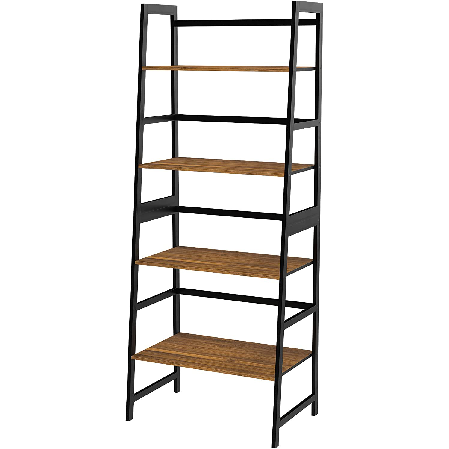 Bookshelf, Ladder Shelf, 4 Tier Tall Bookcase, Modern Open Book Case for Bedroom, Living Room, Office (Brown)-CASAINC