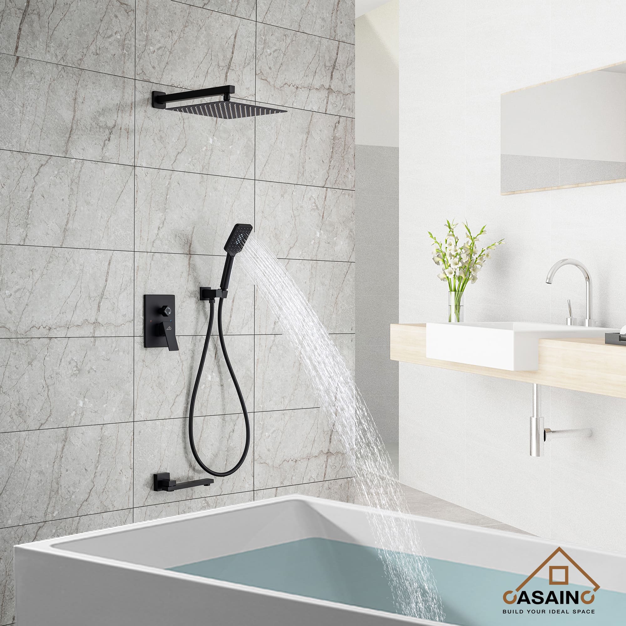CASAINC Shower System with Rain Shower and Handheld and Tub Faucet Shower Set 