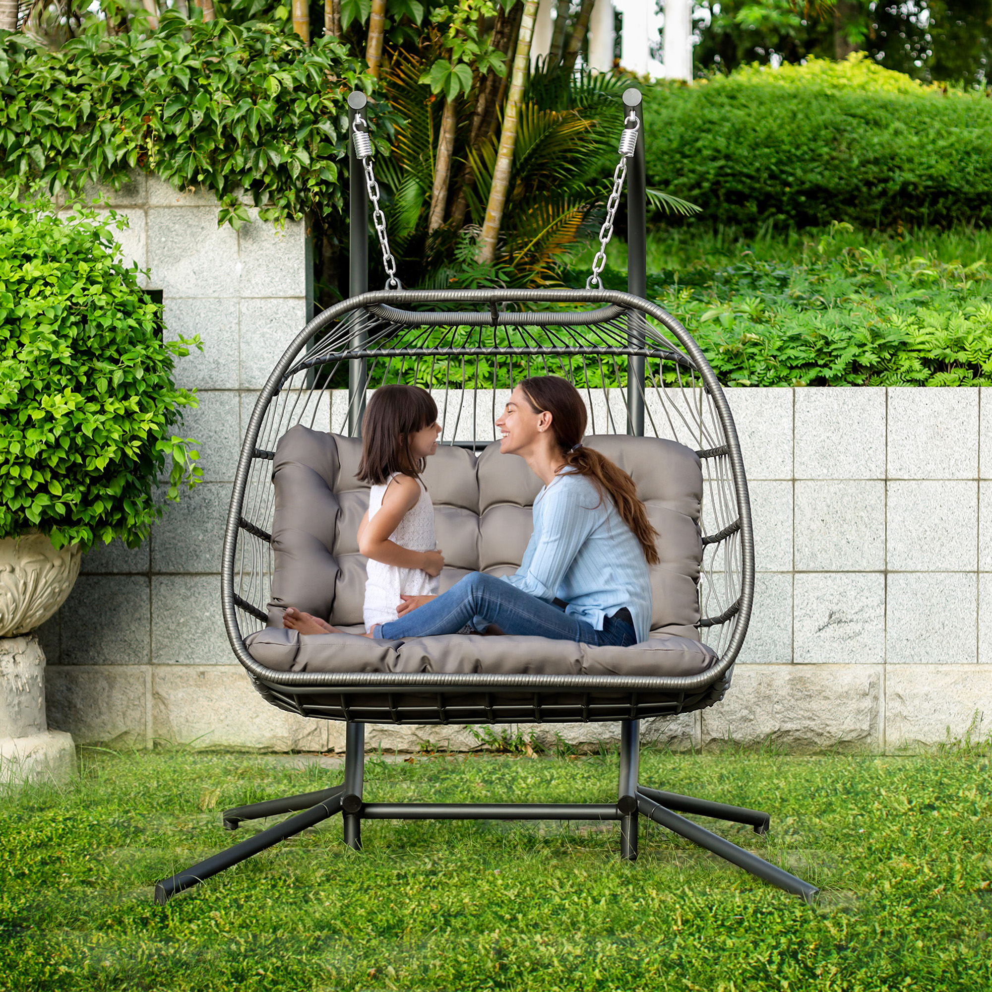 Luxury 2 Person X-Large Double Swing Chair Wicker Hanging Egg Chair-CASAINC