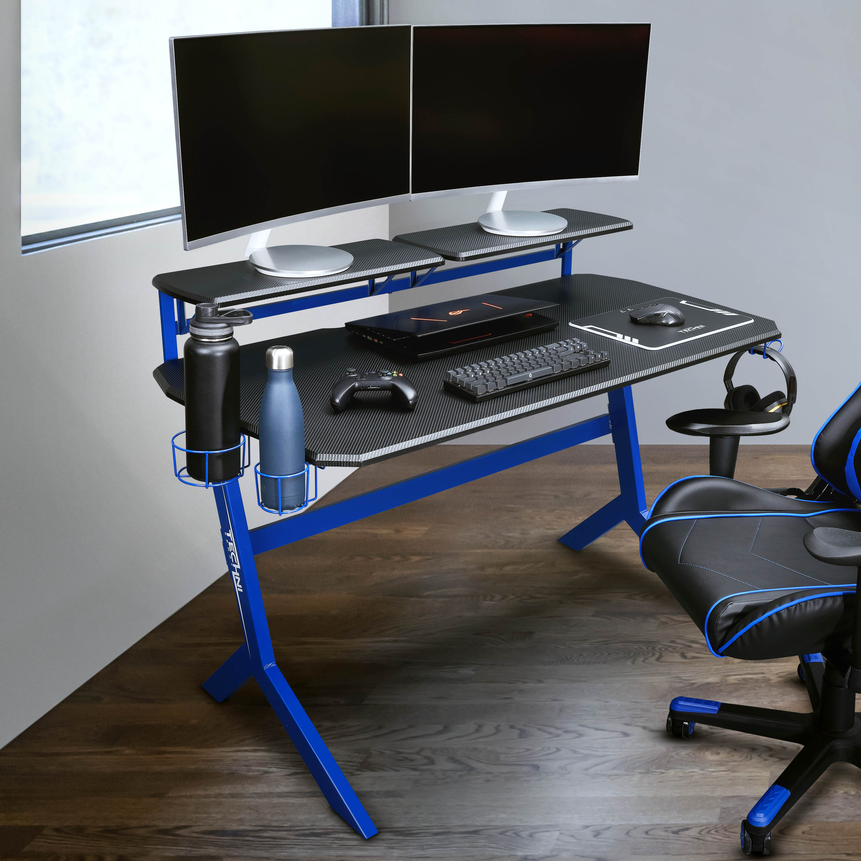 Techni Sport Blue Stryker Gaming Desk, Blue-CASAINC