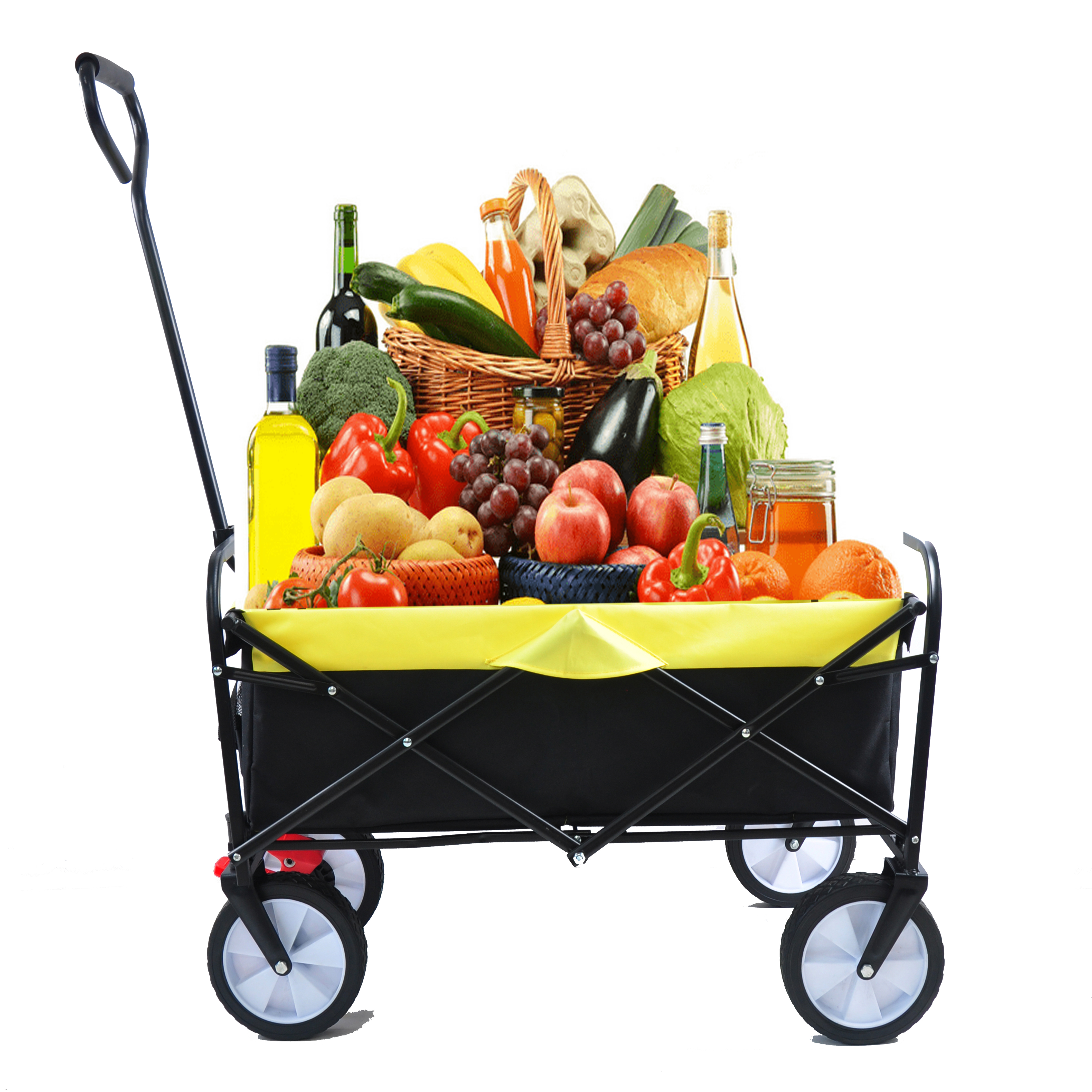 Folding Wagon Garden Shopping Beach Cart (Black&Yellow)-CASAINC