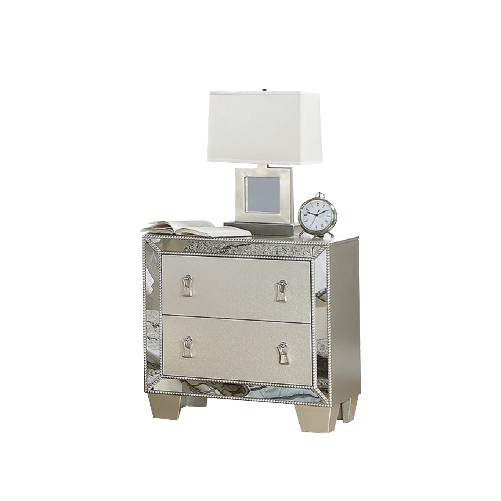 Contemporary 2 Drawers Nightstand In Silver-CASAINC