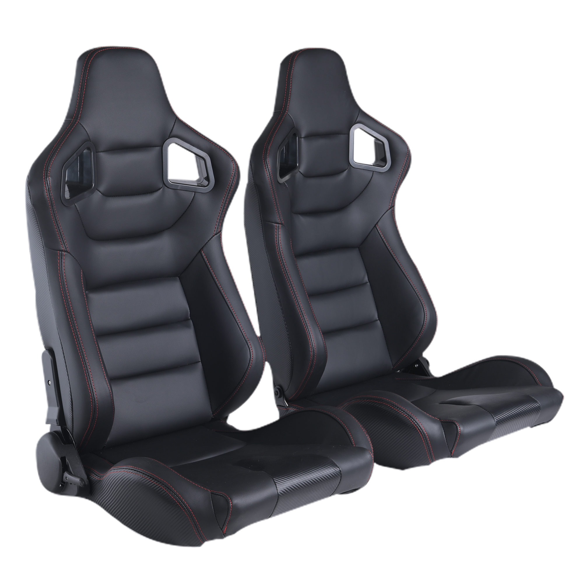 RACING SEAT  ALL BLACK SIMULATOR LEATHER WITH DOUBLE SLIDER 2PCS-CASAINC