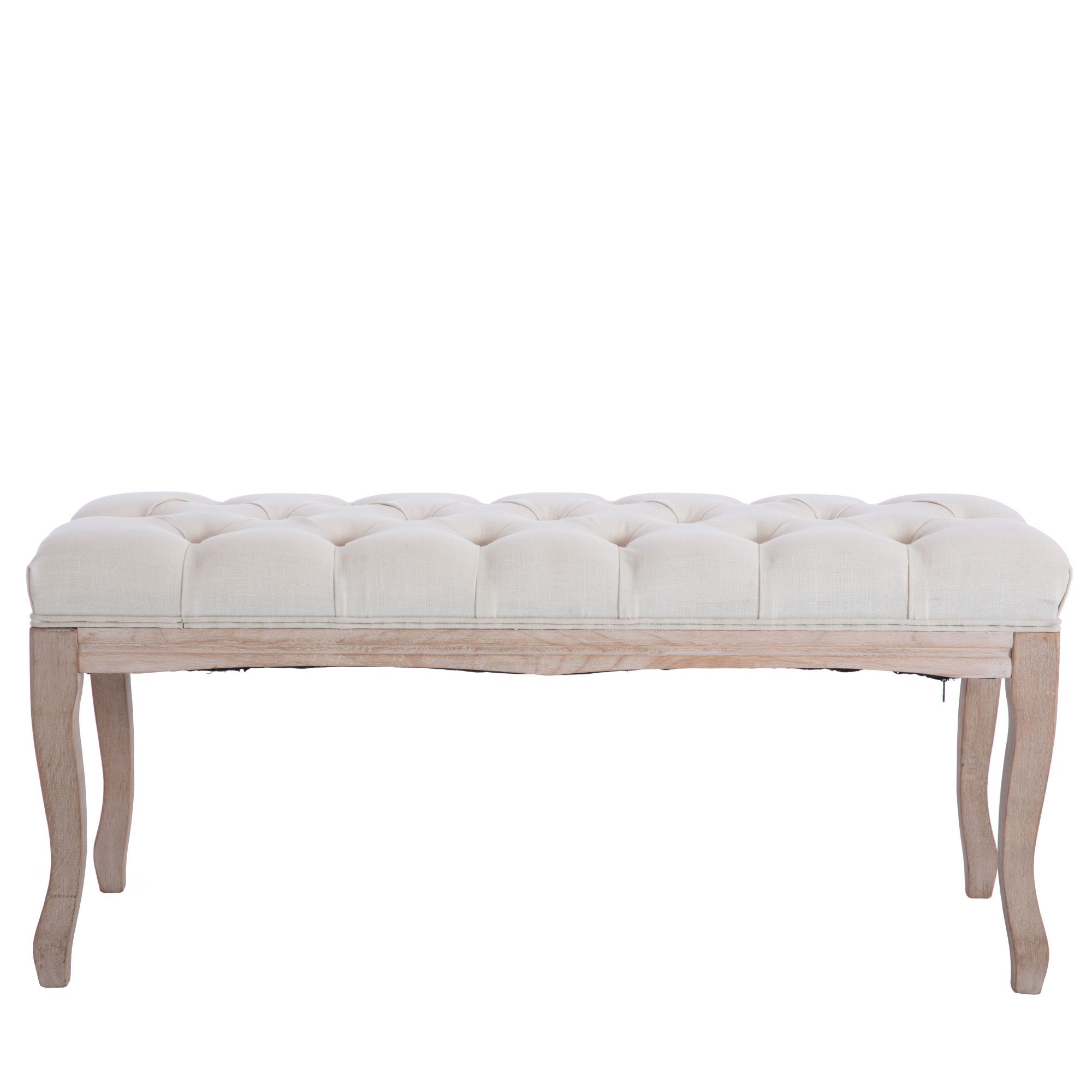 French Style Natural Rubber Wood Bench,Beige-CASAINC