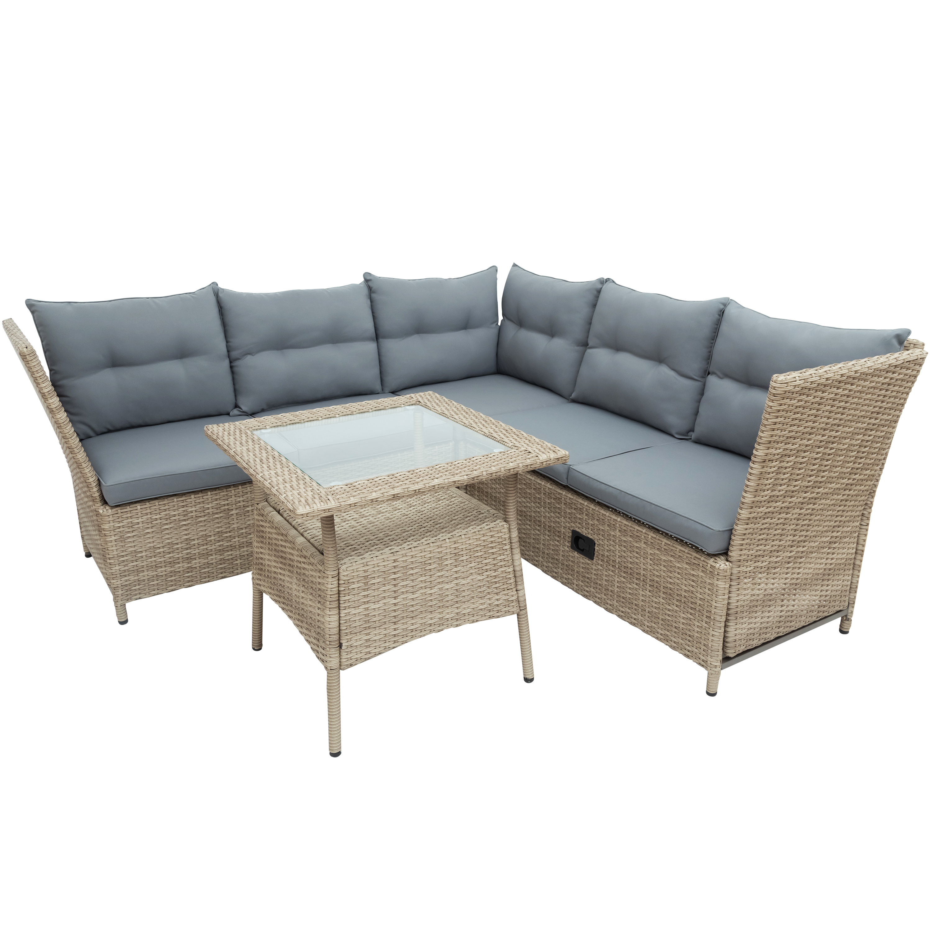 Outdoor Patio 4-Piece All Weather PE Wicker Rattan Sofa Set with Adjustable Backs for Backyard, Poolside, Gray-CASAINC