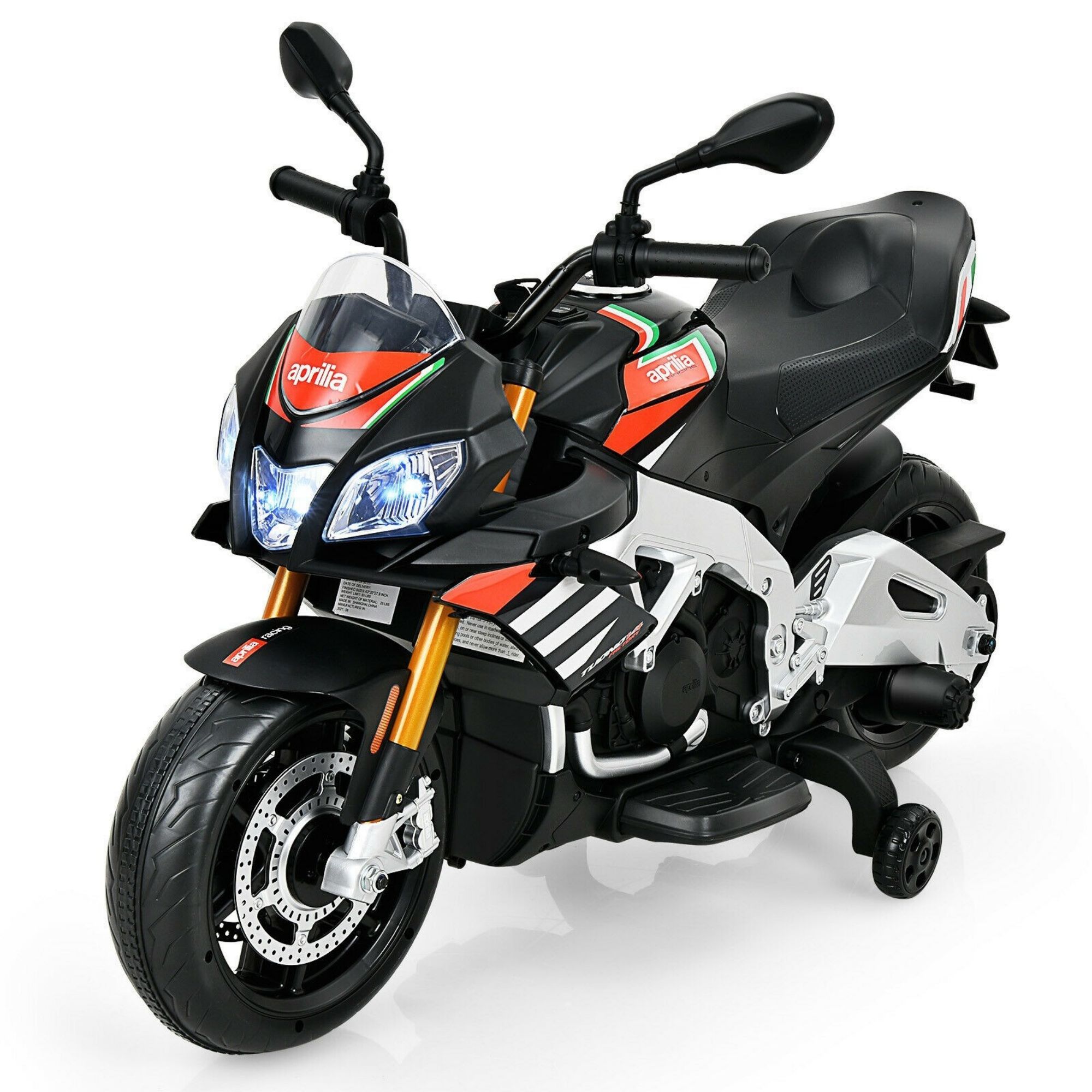 Aprilia Licensed Electric Toddler Ride-On Motorbike with Training Wheels and LED Lights-CASAINC
