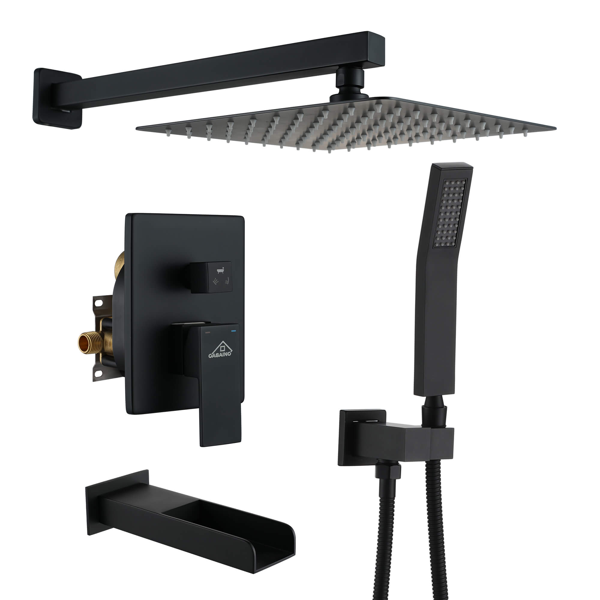 CASAINC Matte Black Wall Mounted Shower System with Hand-Held Shower and Bathtub Faucet-CASAINC