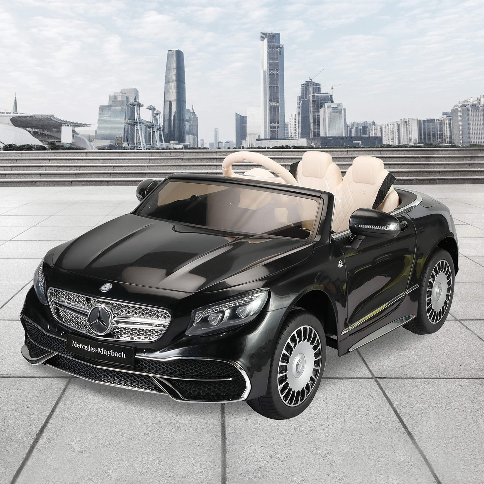 12V Kid Ride on Car with Parental Remote Control, Licensed Maybach S650 Electric Vehicle with MP3, Music, LED Lights, for Children 3-8,Black-CASAINC