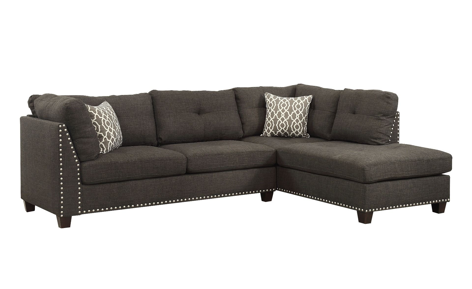 ACME Laurissa Sectional Sofa Ottoman (2 Pillows) in Charcoal Linen