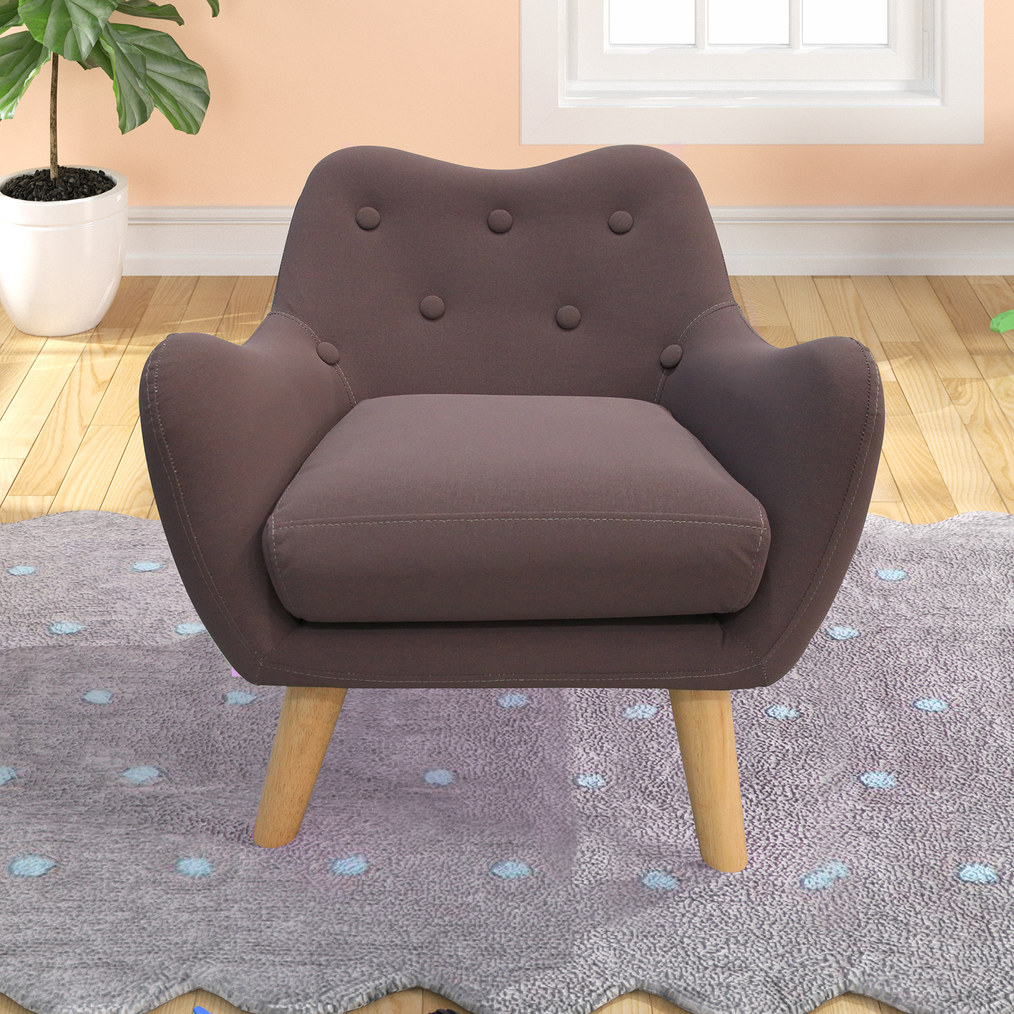 Microfibres fabric upholstered child accent armchair with wooden legs, kids sofa-CASAINC