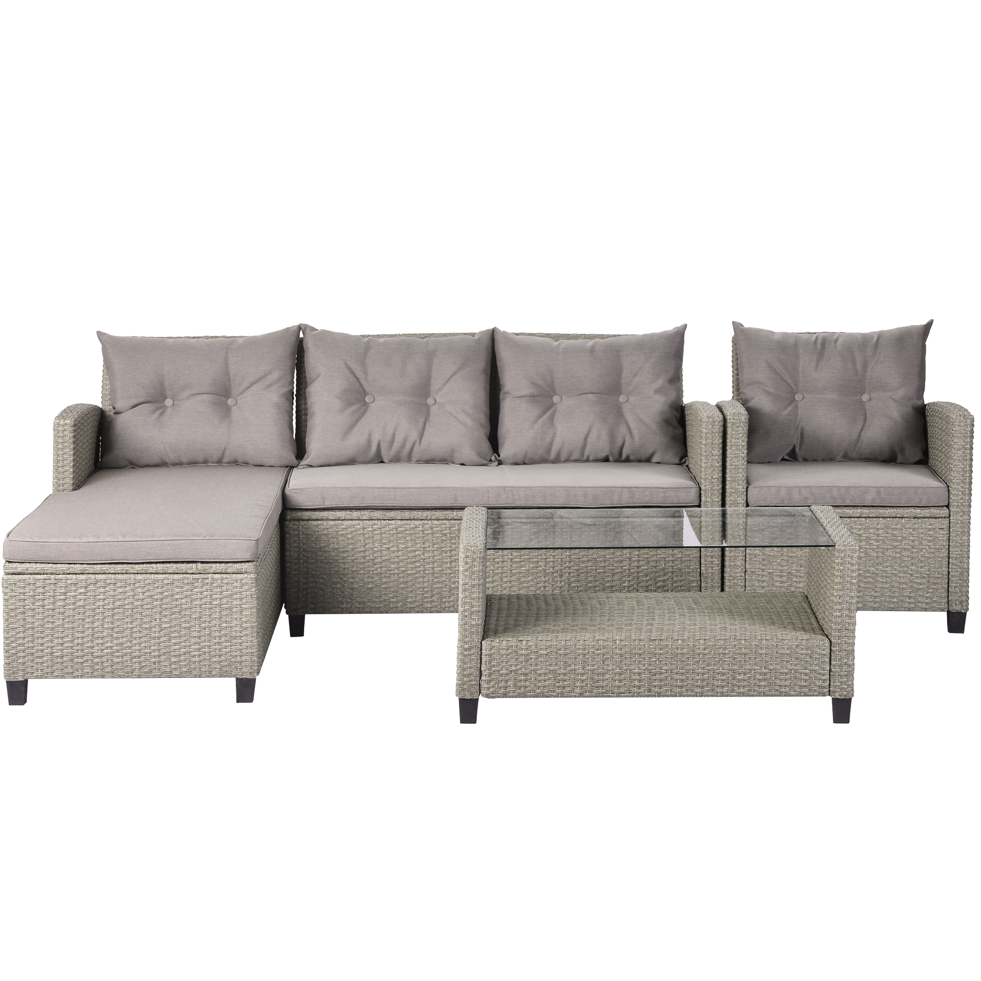 Outdoor, Patio Furniture Sets, 4 Piece Conversation Set Wicker Ratten Sectional Sofa with Seat Cushions(Beige Brown)-CASAINC
