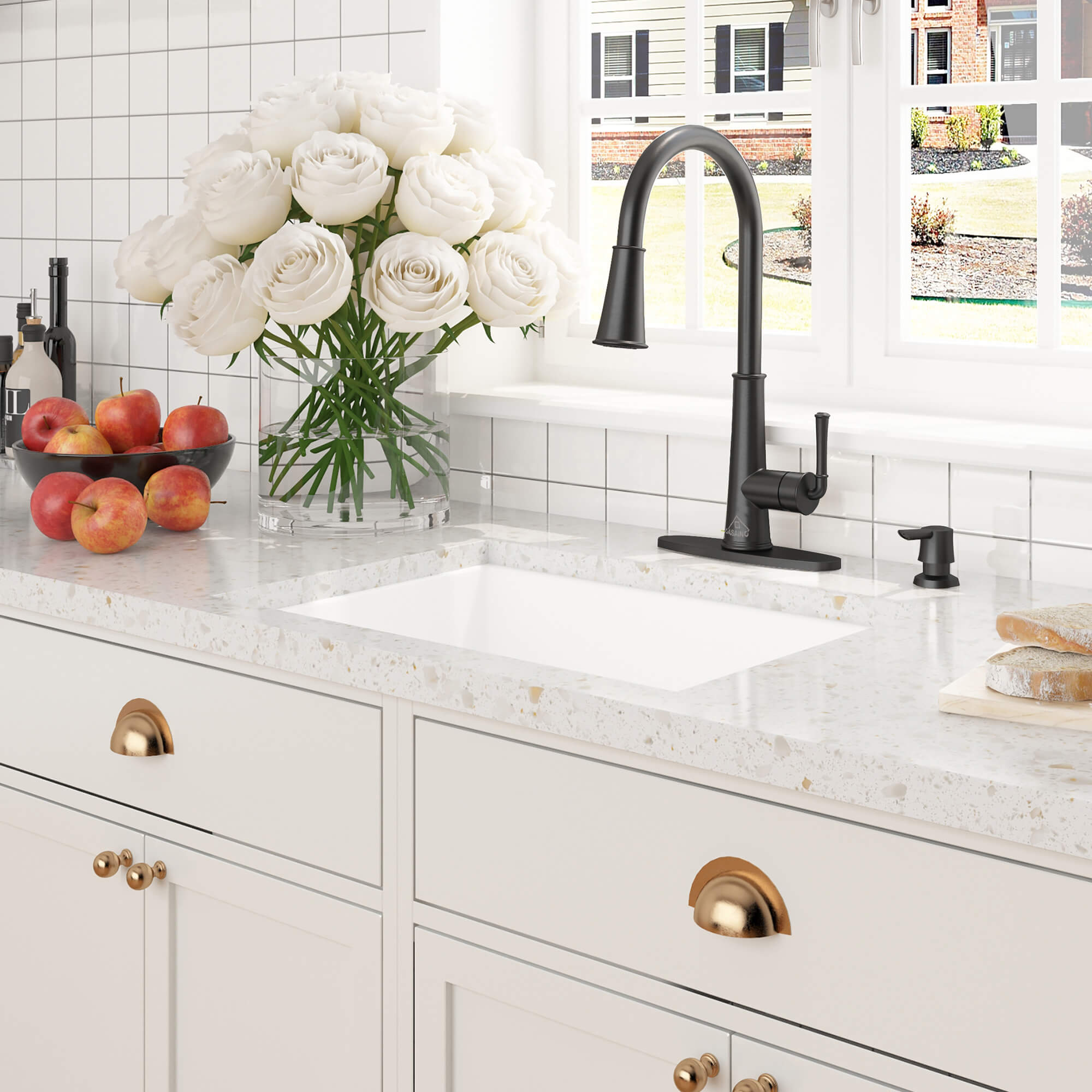 27 in. Undermount Single Bowl Fireclay Kitchen Sink with Grid and Drainer With cUPC Certified, in Glossy White/Matte Black/Matte Gray