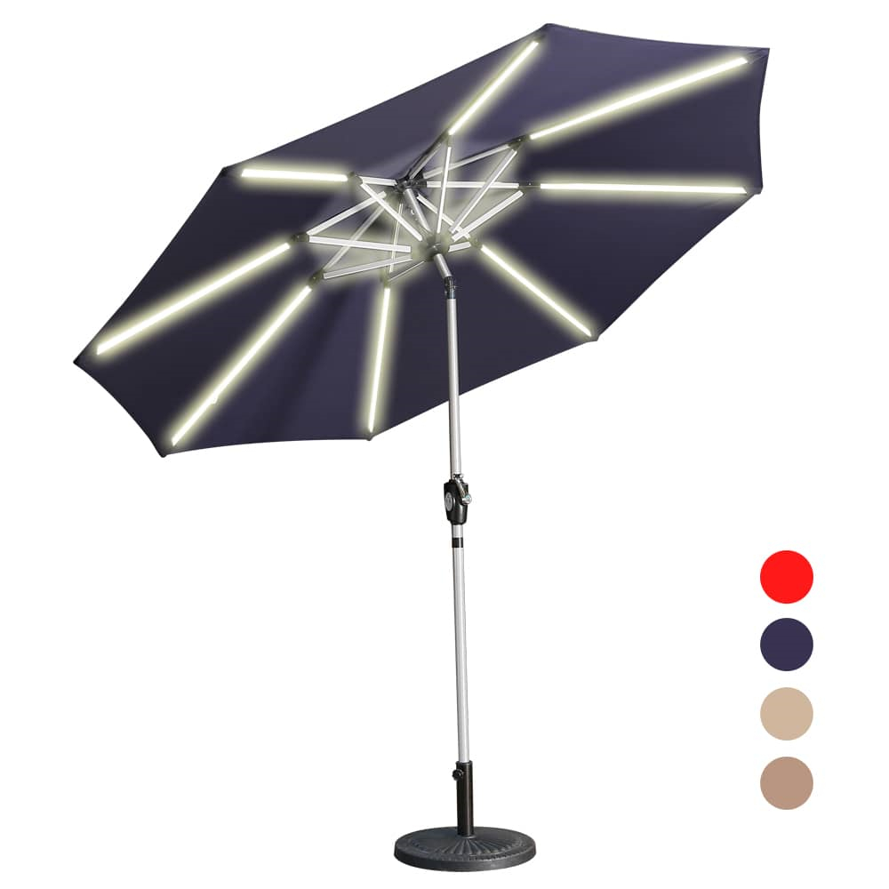 CASAINC 9Ft Patio 3-Way LED Lights Aluminum Brush Market Outdoor Umbrella(Navy)