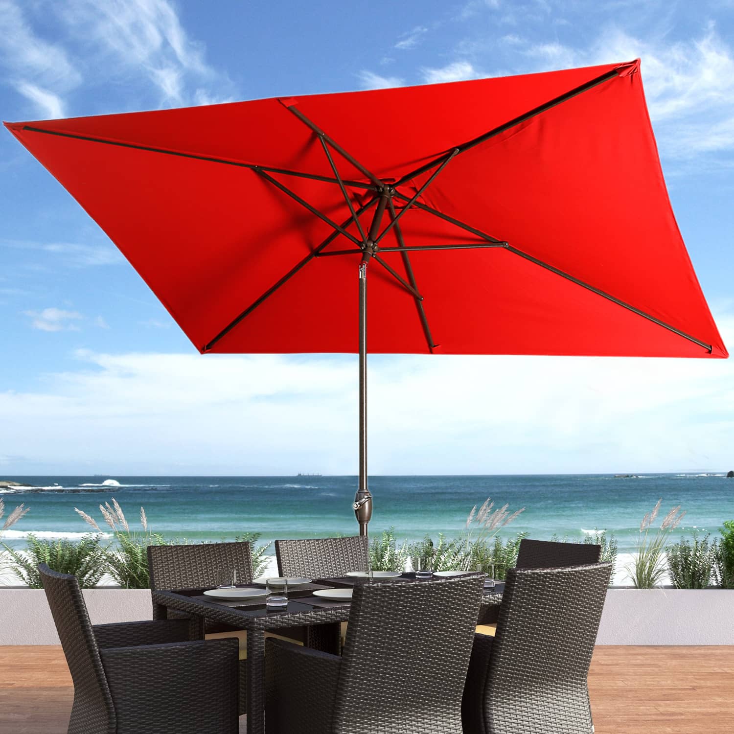 CASAINC 10' Aluminum Rectangular Market Patio Umbrella in Red Without Base