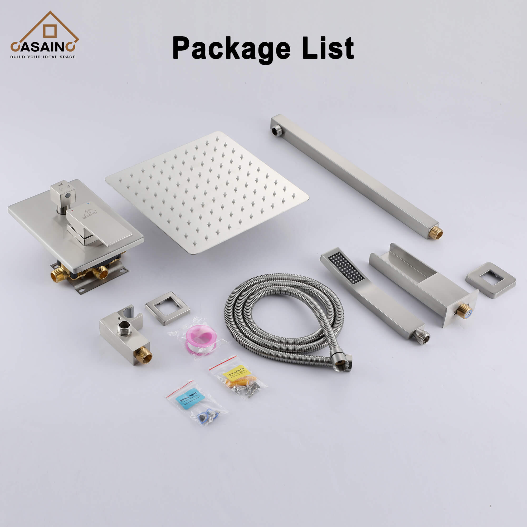 CASAINC Wall Mounted Shower System with Handheld Shower and Bathtub Faucet in Brushed Nickel