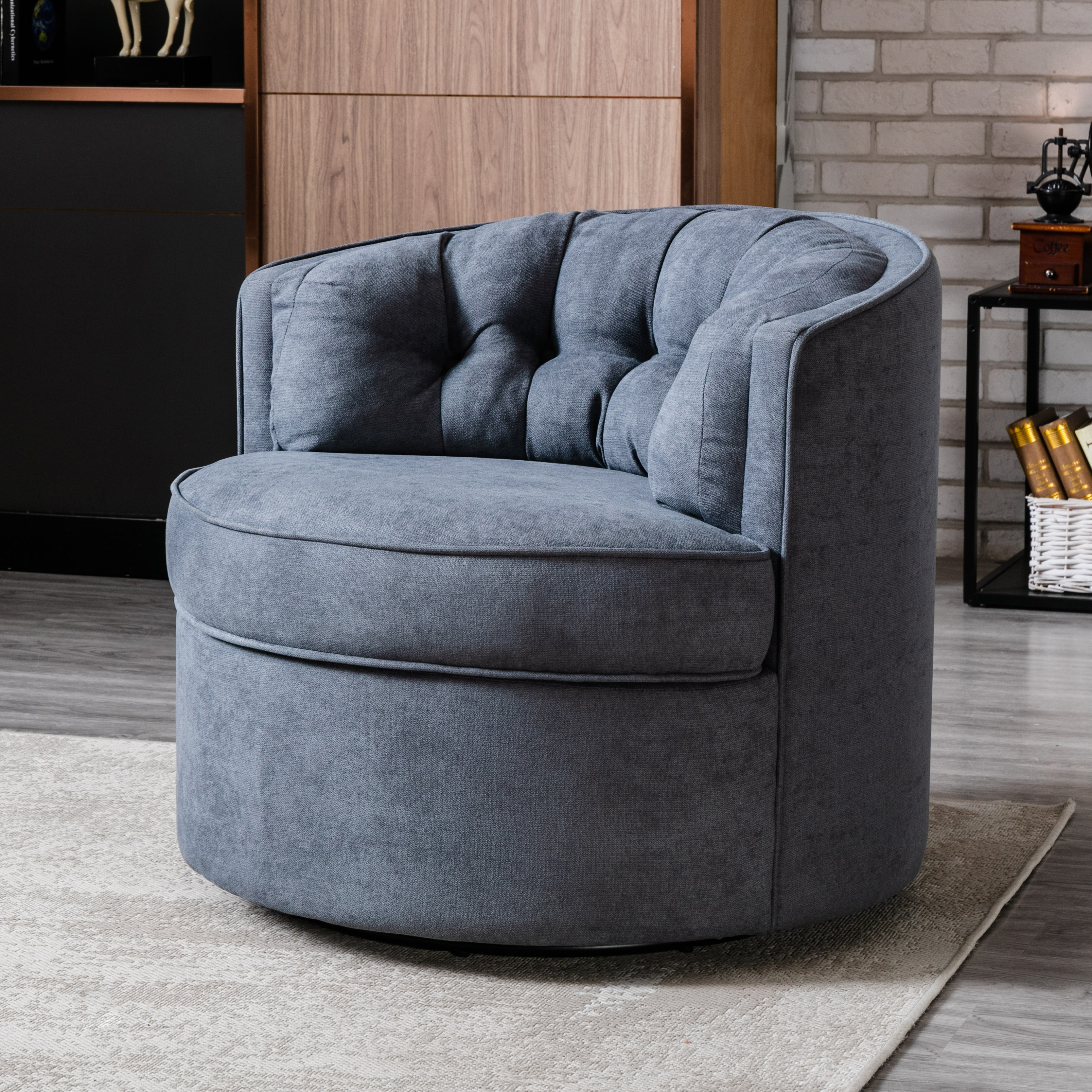 33&rdquo; Wide Swivel Barrel Chair Comfy Tufted Back Accent Round Barrel Chair Leisure Chair for Living Room, Bedroom, Hotel-CASAINC