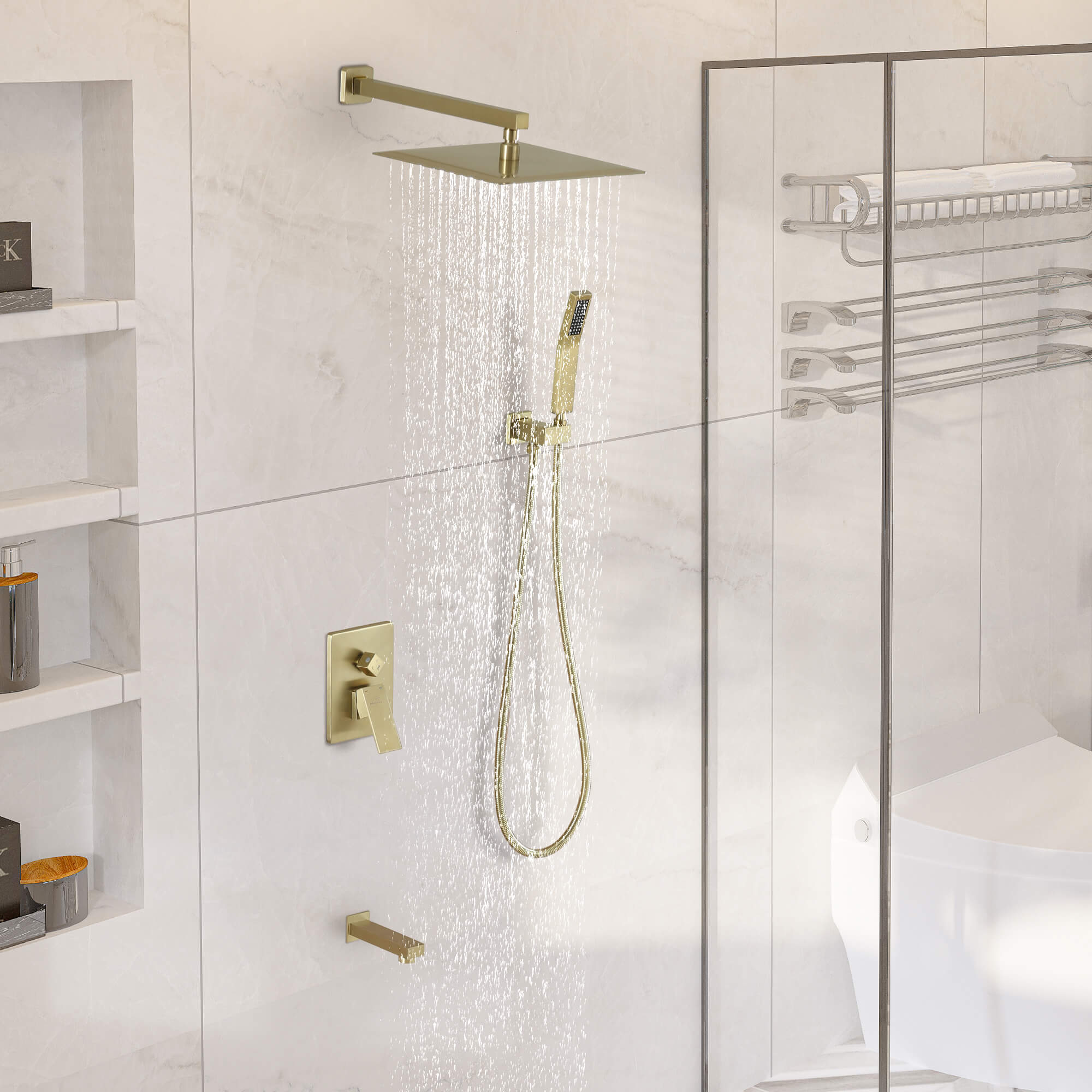 CASAINC 12 inch Wall Mounted Shower System with Bathtub Faucet and Hand Shower