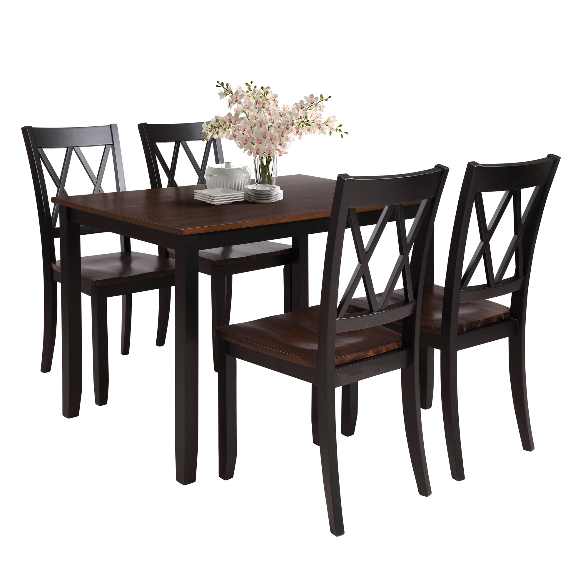  5-Piece Dining Table Set Home Kitchen Table and Chairs Wood Dining Set (Black+Cherry)-CASAINC